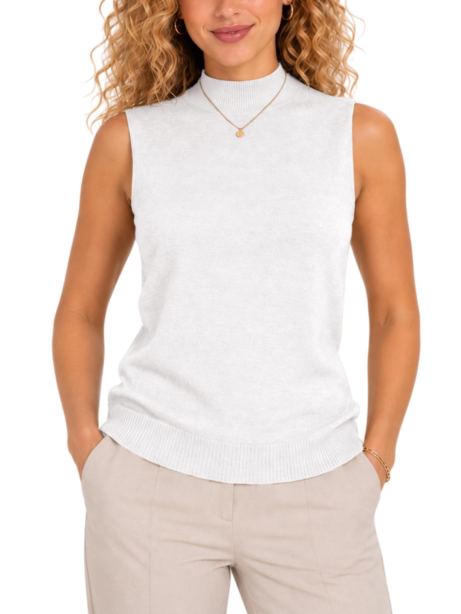 Sleeveless Mock Neck Tops for Women Sleeveless Sweater Vest Turtleneck Tops