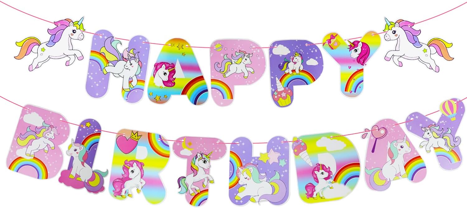 Unicorn Happy Birthday Banner, Birthday Bunting Banner for Kids Unicorn Themed Party Supplies Decorations for Girls Birthdays Baby Shower Party Decoration Y7DJSSRLQ