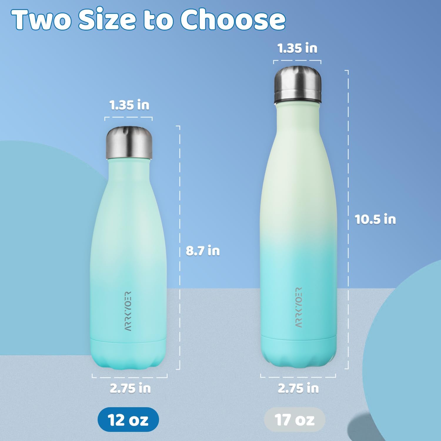 Stainless Steel Insulated Water Bottle 12oz - BPA-Free, Leak Proof, Keeps Drinks Cold/Hot, Mint
