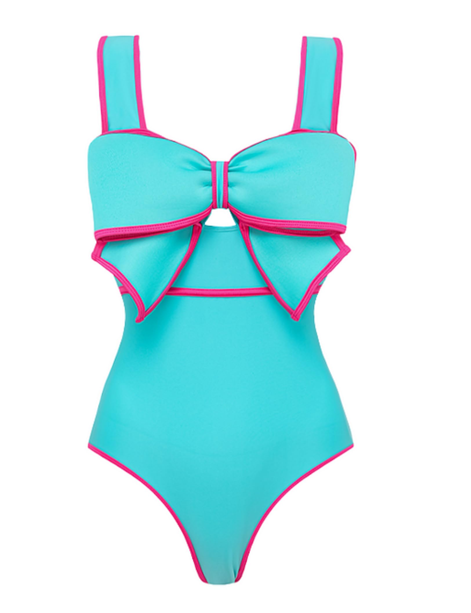 FLAXMAKER Bright Teal One Piece Swimsuit Women's Bow-tie Decor One Piece Bathing Suit