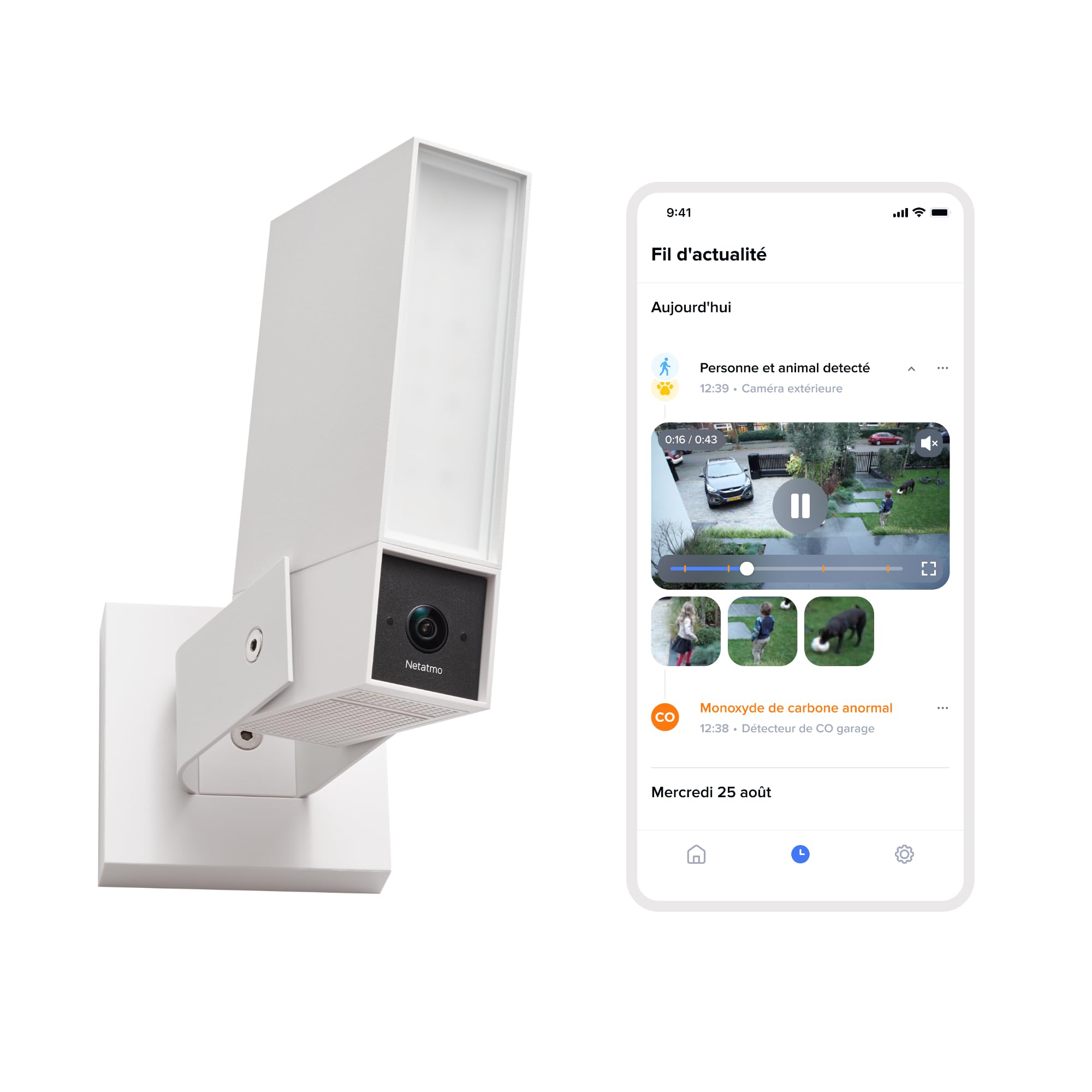 Monitorująca Kamera Zewnętrzna NETATMO, Wi-Fi 5 GHz, 2K HDR, wykrywanie osób pojazdów/zwierząt dzięki AI, reflektor LED 12 W, wbudowany alarm 105 dB, lokalne przechowywanie danych, bez abonamentu, Cza