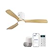 Sofucor 52 Inch Natural Wood & White Smart Ceiling Fans with Light Flush Mount Low Profile Modern Outdoor Solid Wood Ceiling Fan with Alexa/Google/APP/Remote Control for Bedroom/Farmhouse/Patio/Indoor