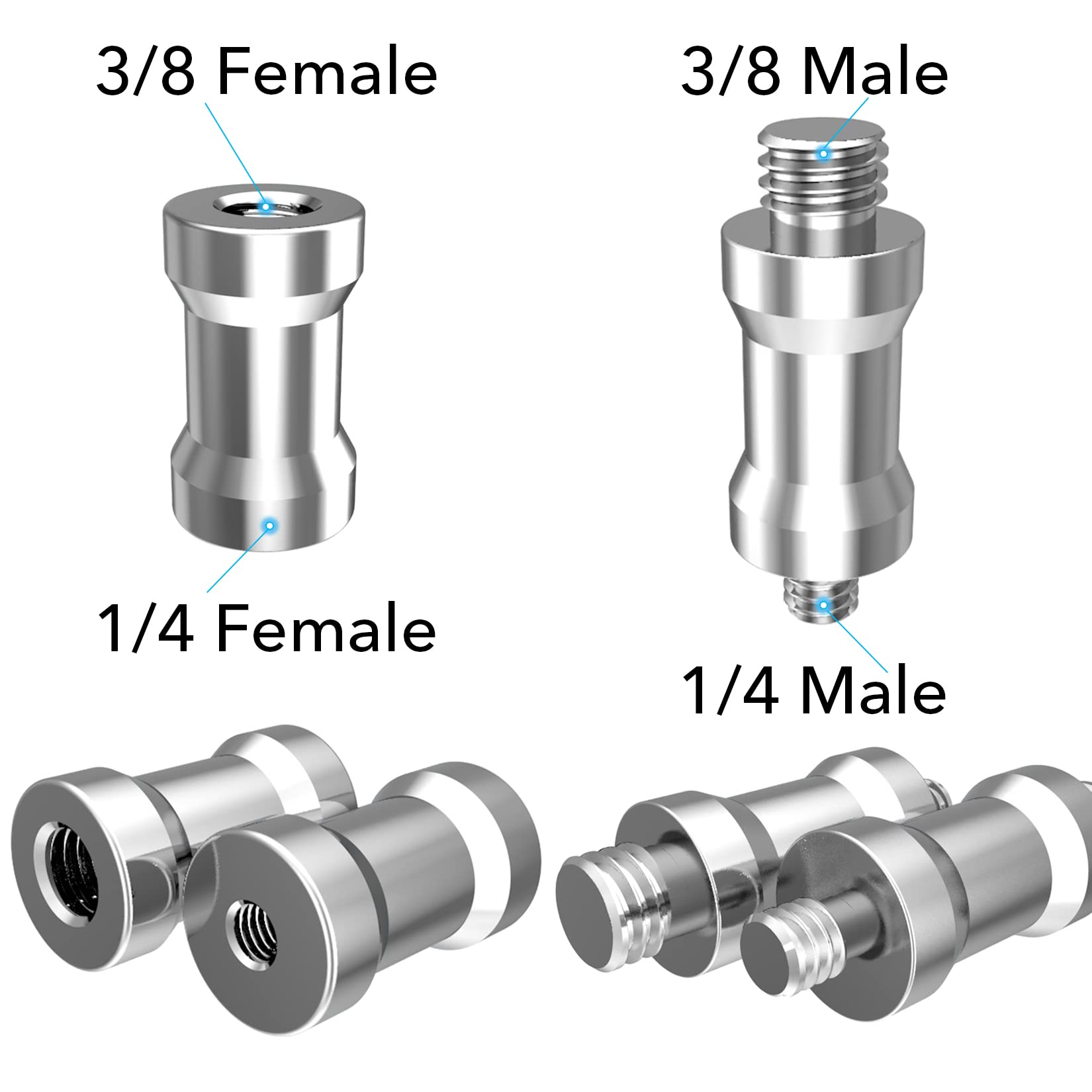22 pezzi Adattatore a Vite per Filettatura da 1/4" a 3/8" Convertitore In Metallo Maschio Femmina Filettato a Vite Adattatore per Fotocamera DSLR, Treppiede, Rig a Spalla, Cavalletto