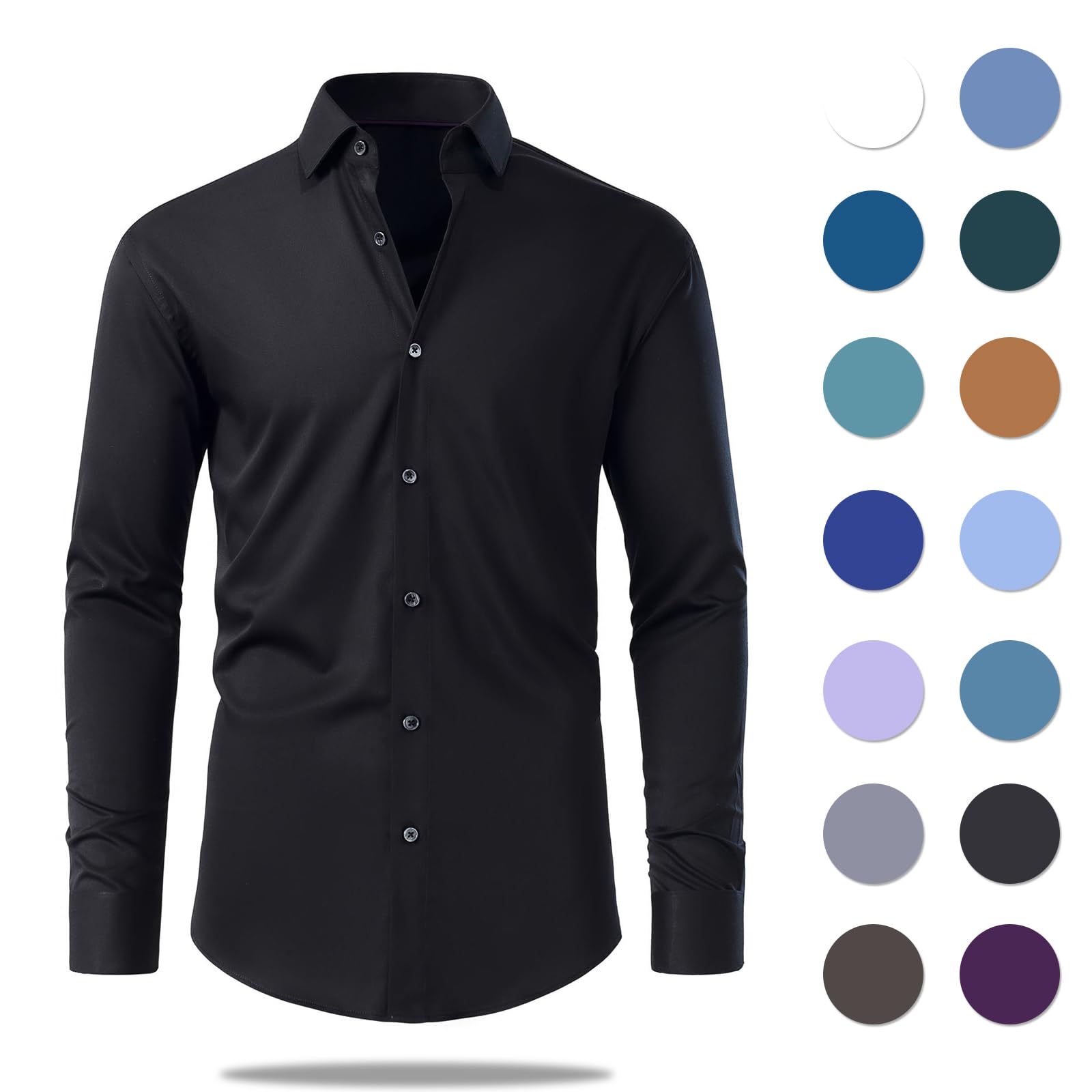 Gollnwe Camisa de Vestir para Hombre de Corte Ajustado y elástico con puños franceses