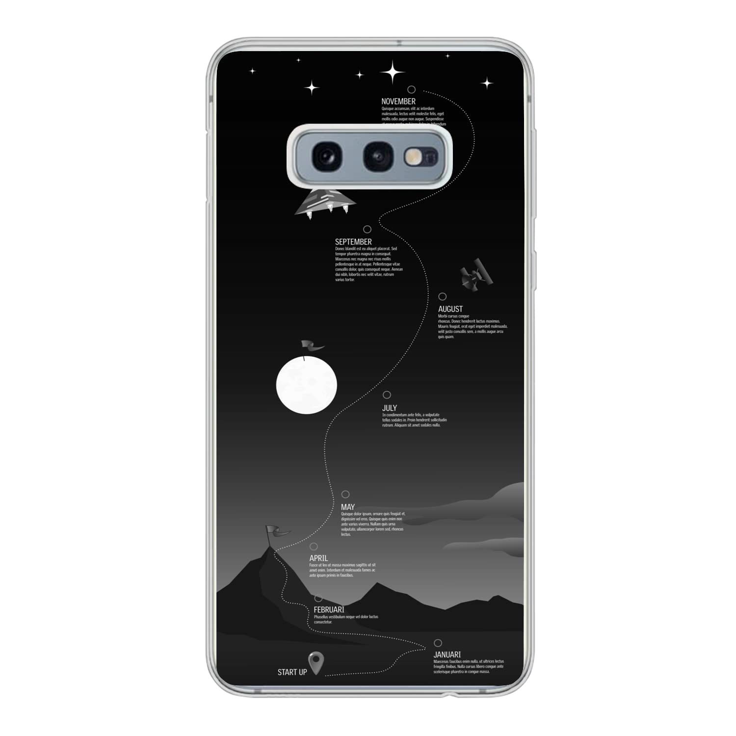 MuchoWow Funda para Samsung Galaxy S10e - Ilustración Estrategia empresarial en el Espacio - Blanco y Negro - Funda de Silicona/Funda Blanda para teléfono móvil