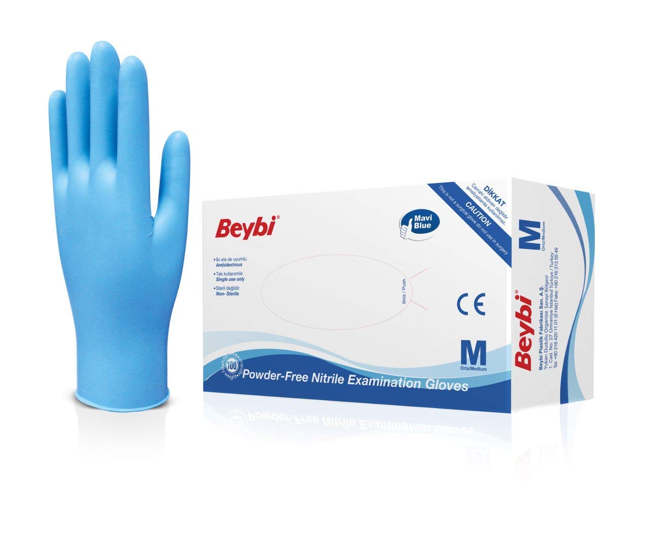 BEYBI GUANTES DE NITRILO SIN PUDLESS AZUL (M)
