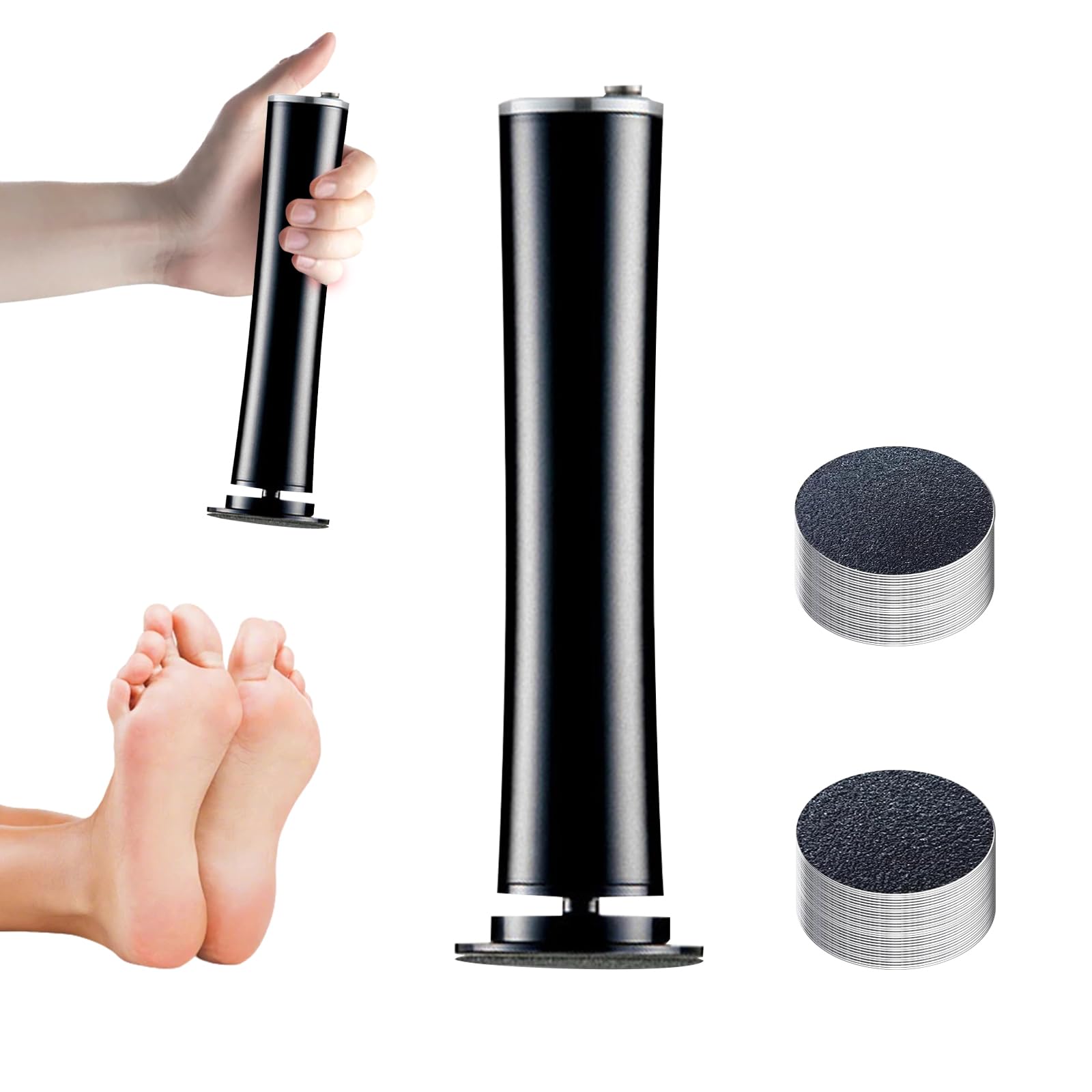 Rimozione elettrica per calli e calli per la rimozione dei piedi, professionale, per la cura dei piedi, con 60 pezzi di ricambio per la pelle dura e screpolata (nero)