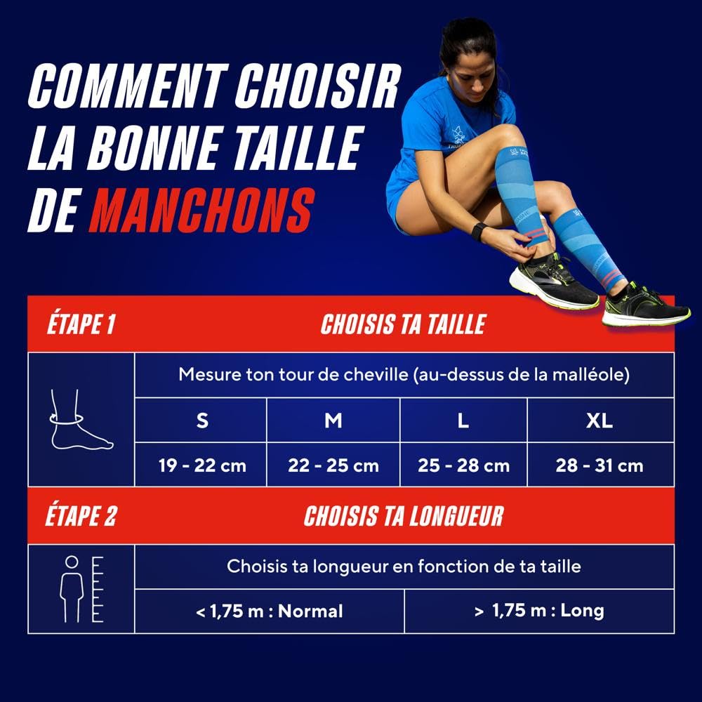 THUASNE - Manchons de Compression Running Trail UP ACTIV - Maintien du Mollet - Protection et Proprioception - Fabriqués en France - Normal, moins d'1,75 m