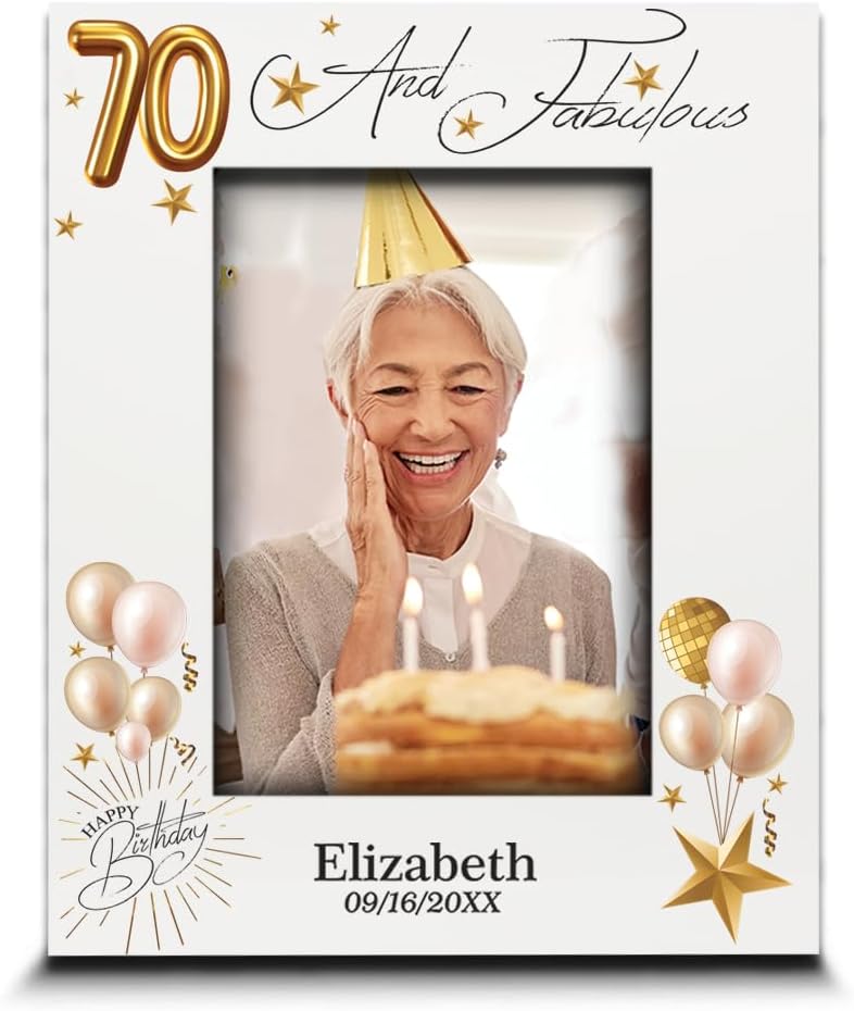 BELLA BUSTA- 70 and Fabulous-Happy Birthday Keepsake For Friends, Women, Men, Wife, Husband, Mom, Dad-Personalize UV Print Picture Frame (5x7 Horizontal)