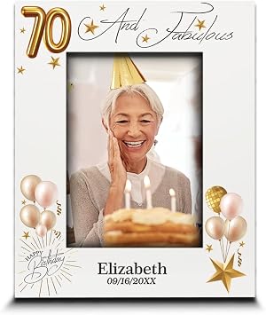 BELLA BUSTA- 70 and Fabulous-Happy Birthday Keepsake For Friends, Women, Men, Wife, Husband, Mom, Dad-Personalize UV Print Picture Frame 5x7 Vertical