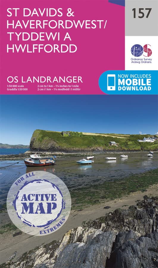 St David’s & Haverfordwest/Tyddewi a Hwlffordd Map | Weatherproof | Pembrokeshire Coast | Ordnance Survey | OS Landranger Active Map 157 | Wales | Walks | Cycling | Days Out | Maps | Adventure