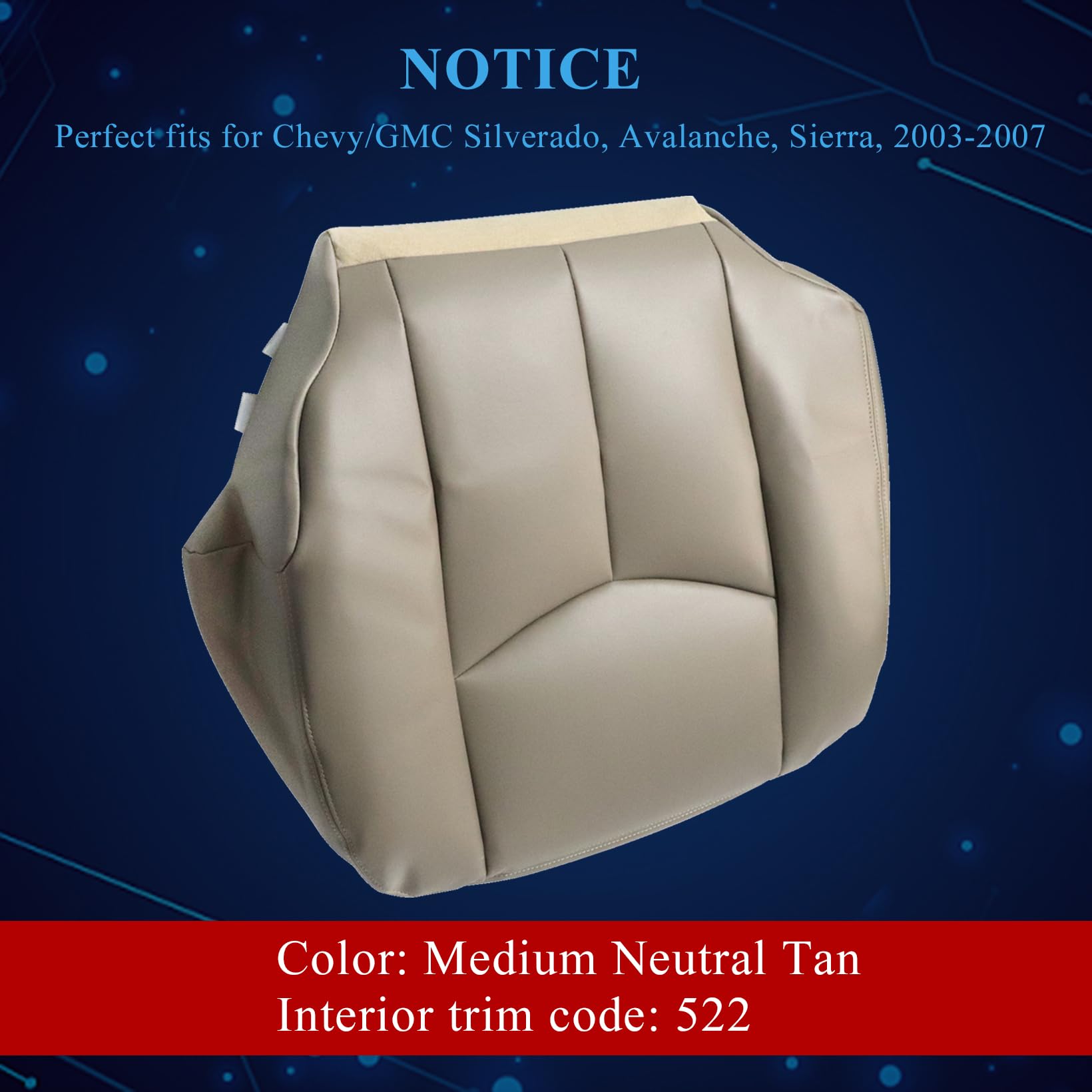 US Auto Seat Cover Inc Driver Bottom Leather Seat Cover For GMC Sierra 2003-2007 – Med Neutral Tan, Made In USA