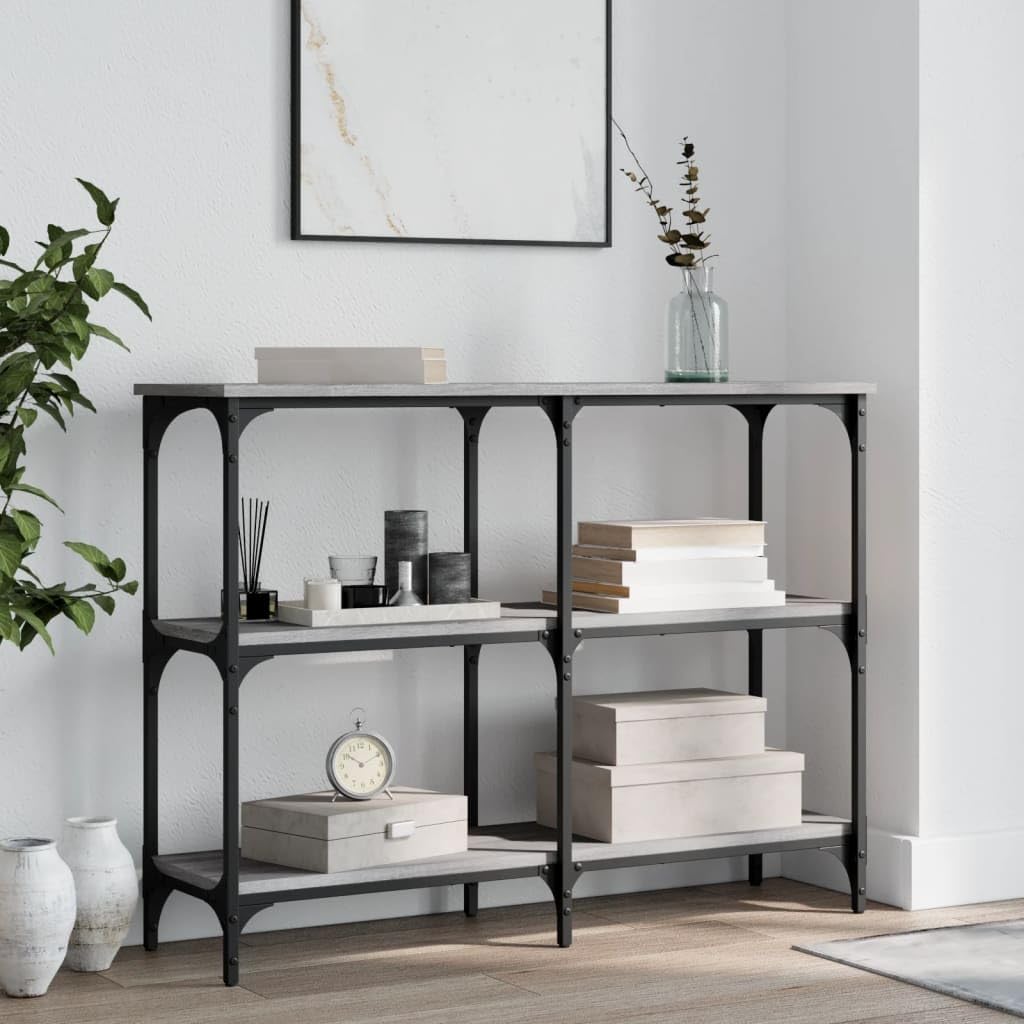 SXZenSpace Console Table Grey Sonoma 100x29x75 cm, Engineered Wood & Metal, Slim Hallway/Sofa Side Table, Adjustable Feet