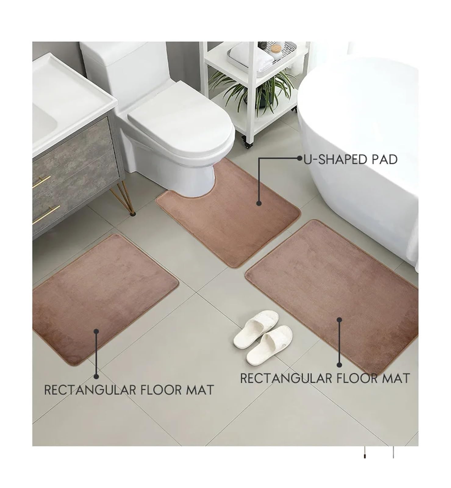 Tappetino da bagno in tre pezzi, tappetino da bagno, tappetino assorbente per doccia, tappeto antiscivolo, morbido e confortevole, lavanderia (viola)