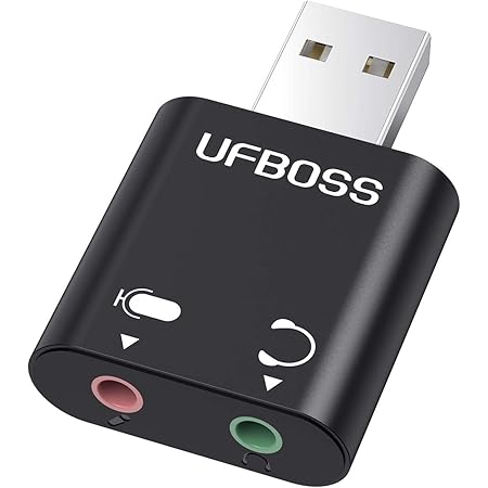 UFBOSS USB External Stereo Sound Adapter 2 in 1 USB to Headphone and Microphone Jack Audio Adapter Mic Stereo Sound Card for USB Audio Device, Windows, Mac, Linux, PC, Laptops, Desktops, PS4.