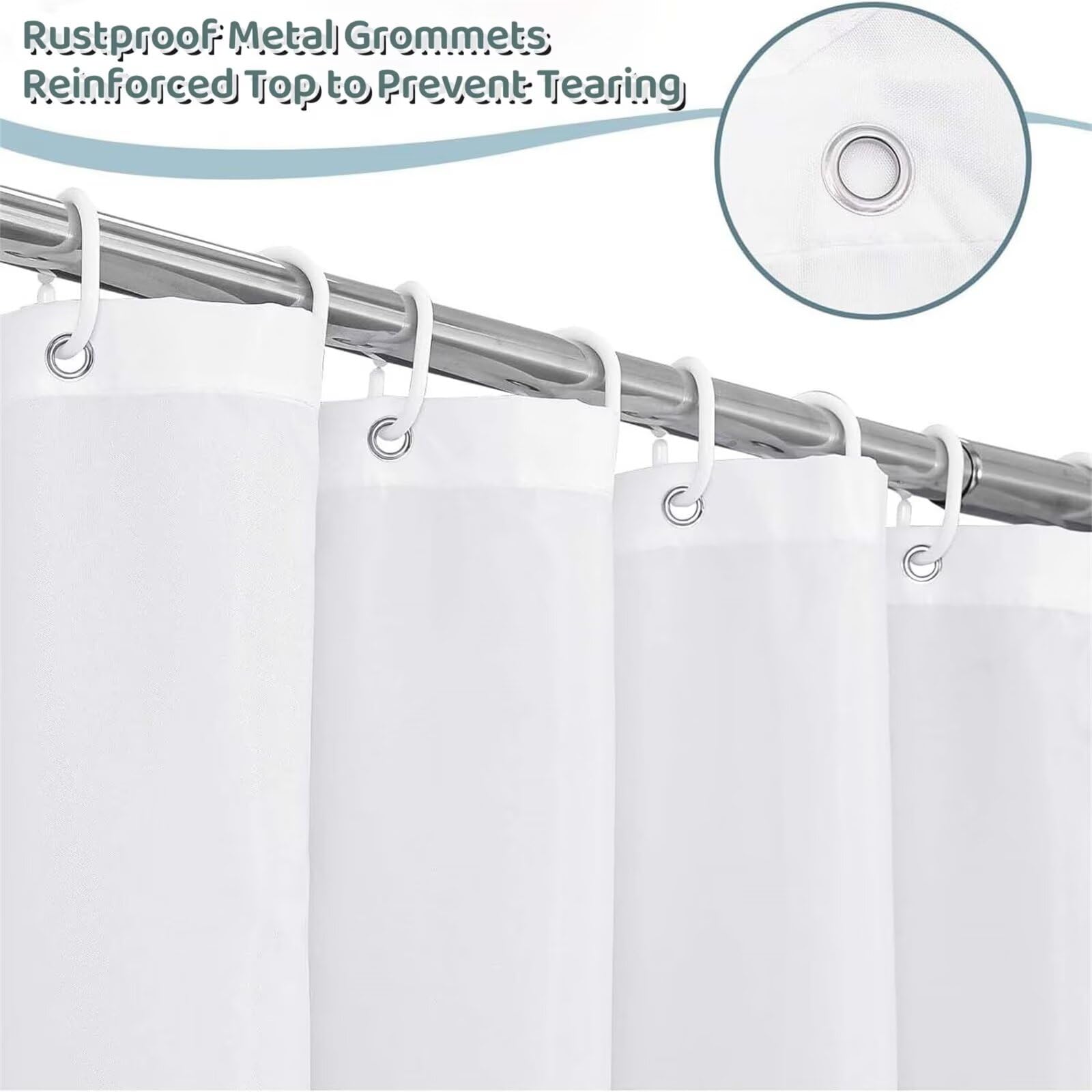 Tenda Doccia in Poliestere Bianco,Tende per Doccia Extra Lunga 240x200cm,pianta Tenda Vasca da Bagno Tessuto Lavabile,Impermeabile e Facile da Pulire,con 12 Ganci,Decorazione per Bagno,Hotel Z-340