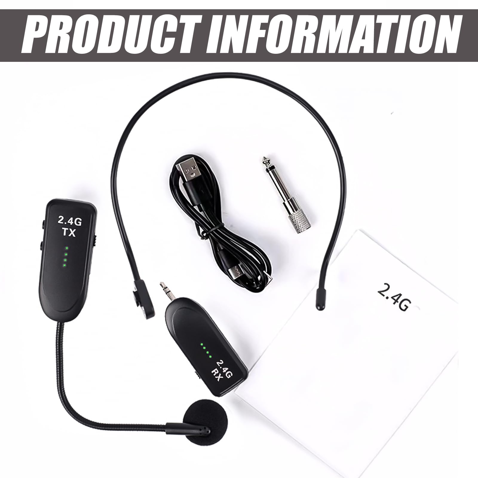 Microfono Wireless Headset: Microfono Wireless Ricaricabile 2,4G UHF, Microfono Senza Fili Headset con Portata di 30M, Microfono da Testa e Palmare 2 in 1 per Insegnamento