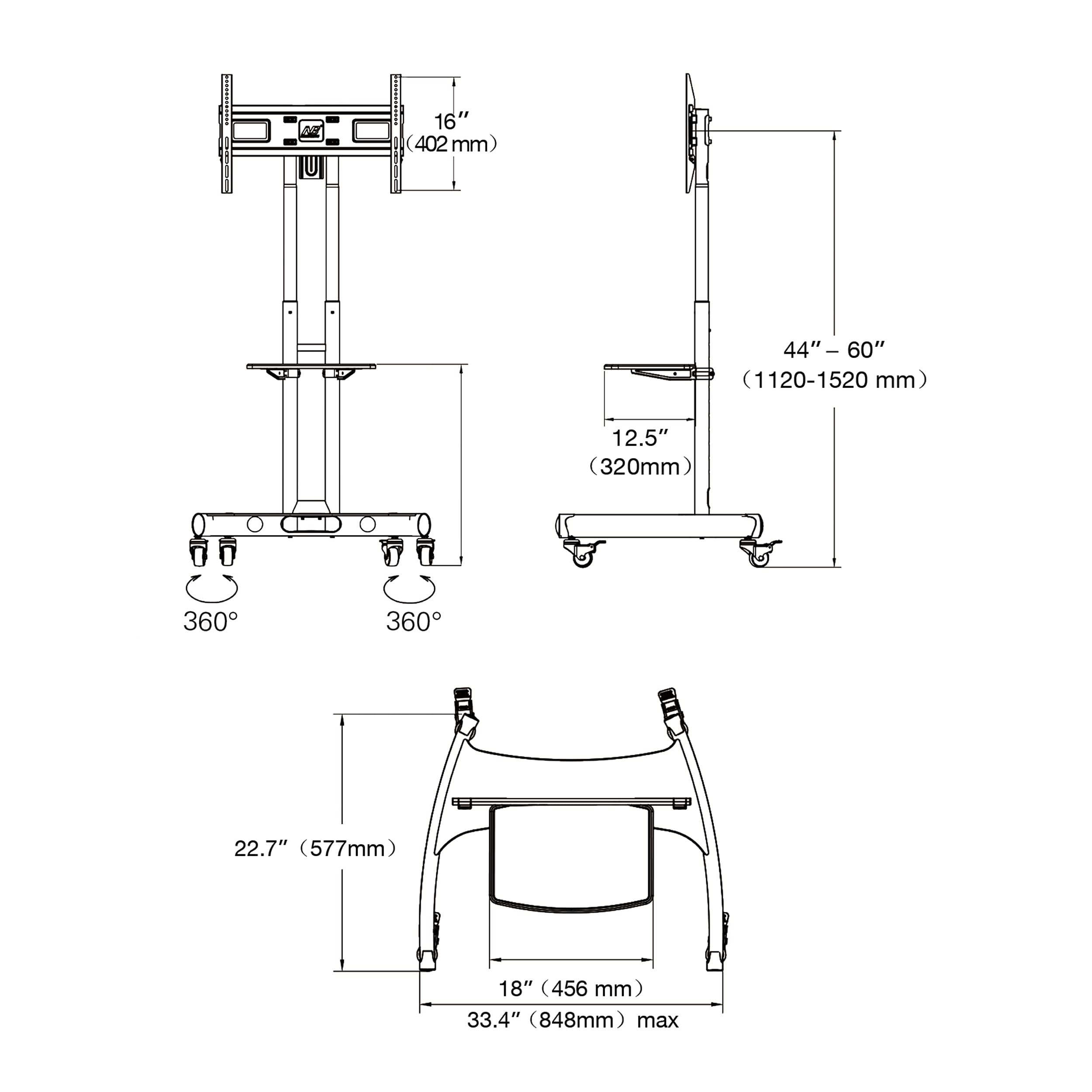 Podesta per TV mobile 32-70 Pollici 45.5 kg Black - Dettaglio