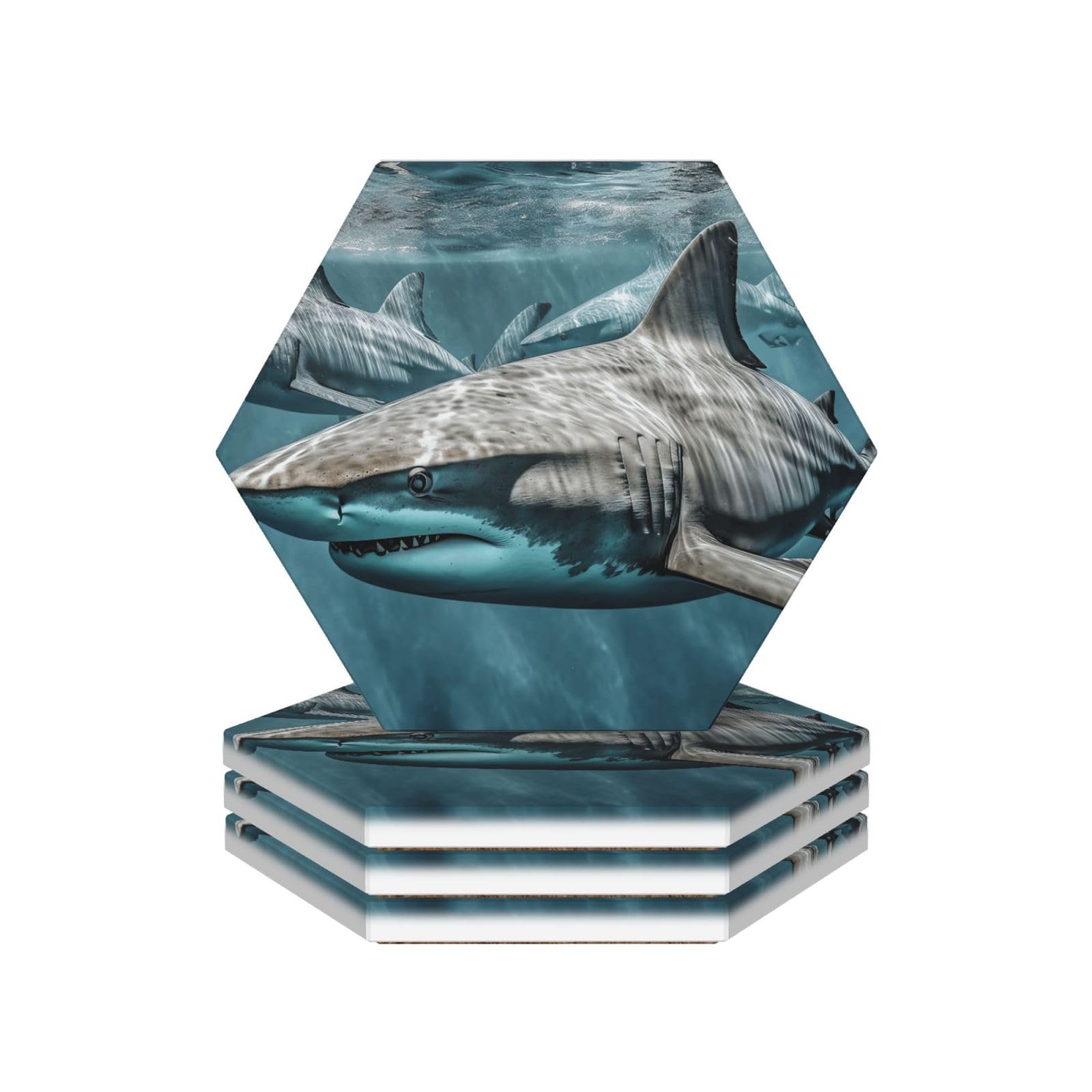 Drink Coasters Set of 4 Coffee Ceramic Coaster Several Sharks in the Ocean Coasters for Drinks Coffee Cup Mat Heat Resistant Tabletop Protection Coaster Desk Accessorie Home Decorative