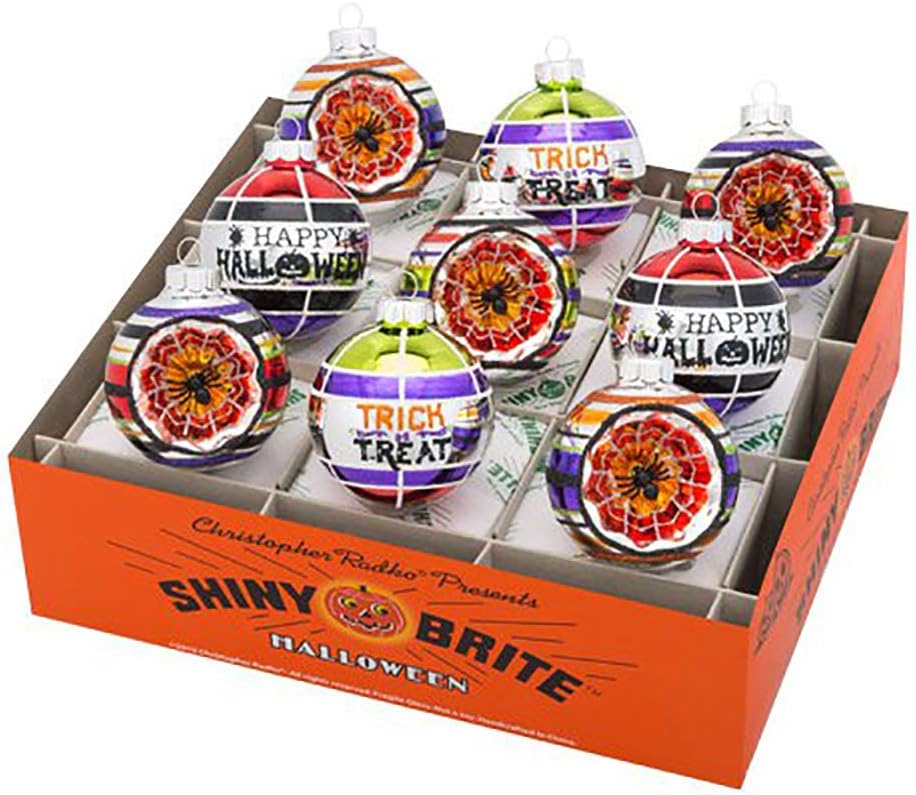 Christopher Radko Shiny Brite Halloween Ornaments Reflector Rounds 9pc Set