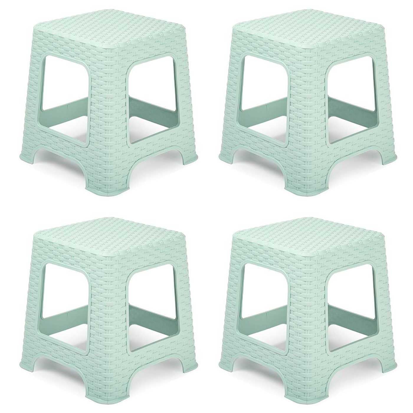 AC - Pack de 4 taburetes Rattan de plástico - Imitación de Mimbre - Banqueta Multiusos, Cocina, salón - Fabricado en España (Verde Pastel - 33 x 32,5 x 32,5 cm)