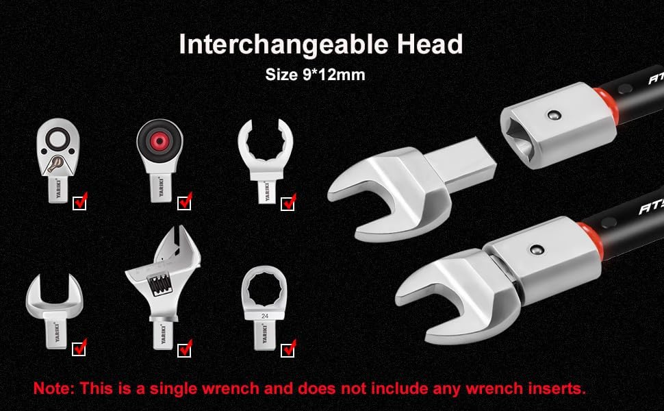 Various interchangeable heads for the torque wrench