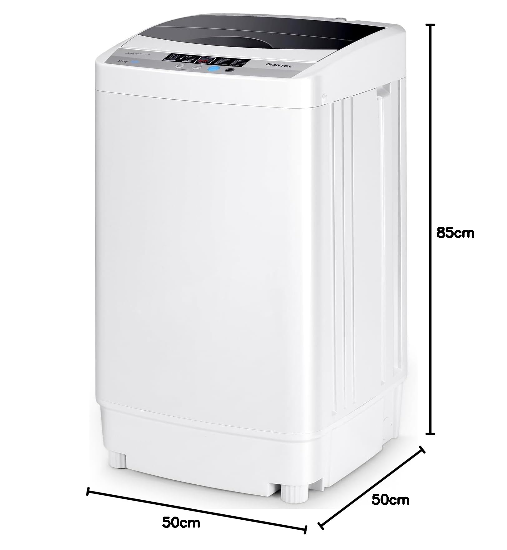 FANTASK Waschmaschine klein, Toplader Waschvollautomat 310W/ 50×50×85cm, Mini-Waschmaschine mit Display, Pump & Schleuder für Appartement und Wohnmobil [Energieklasse B]