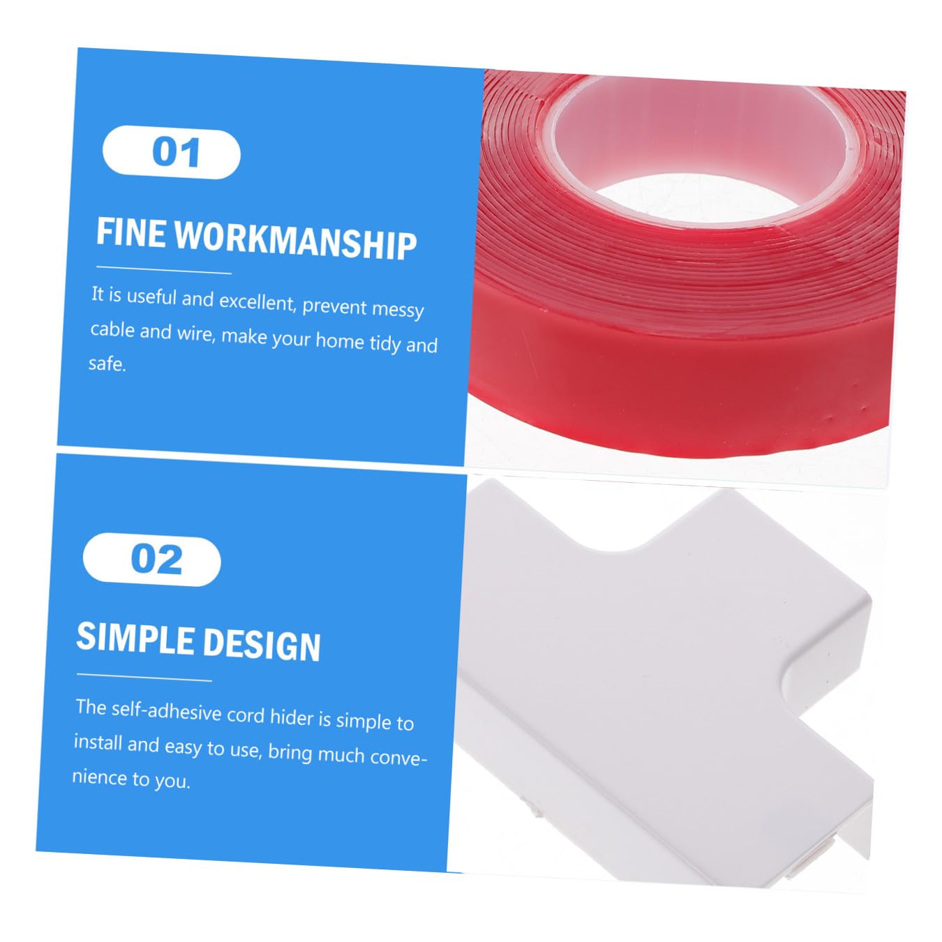 Kit Canalina Passacavi Quadrata in Pvc Bianco 40mm Autoadesiva | Ufficio e Casa, Aiuta a Tenere Ordinati Fili e Cavi, Profilo da Parete