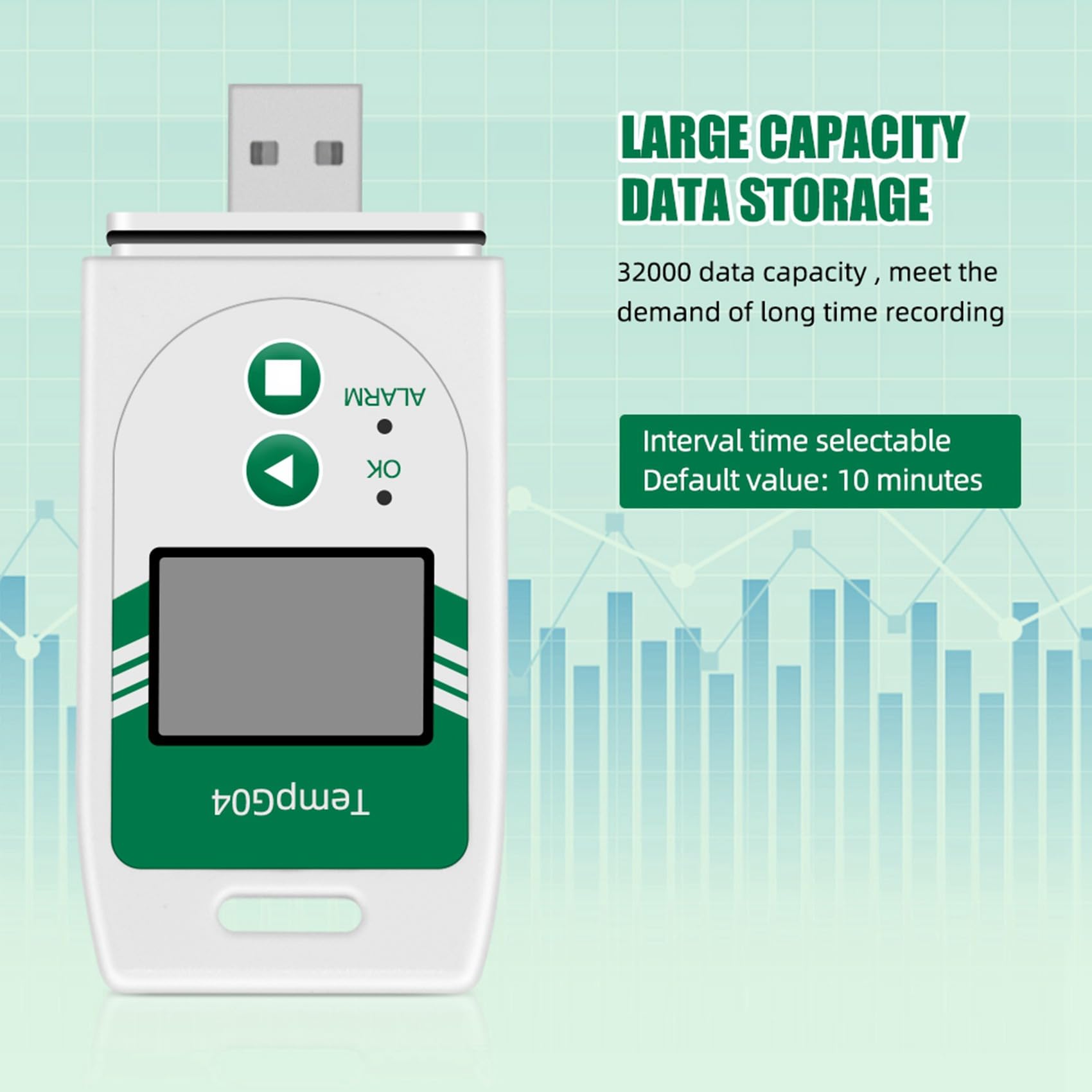 TempG04 - Registrador de datos de temperatura USB, 2 unidades, exportación a CVS y PDF, capacidad de 32.000 puntos para el transporte de cadena de frío de frutas y verduras en el laboratorio