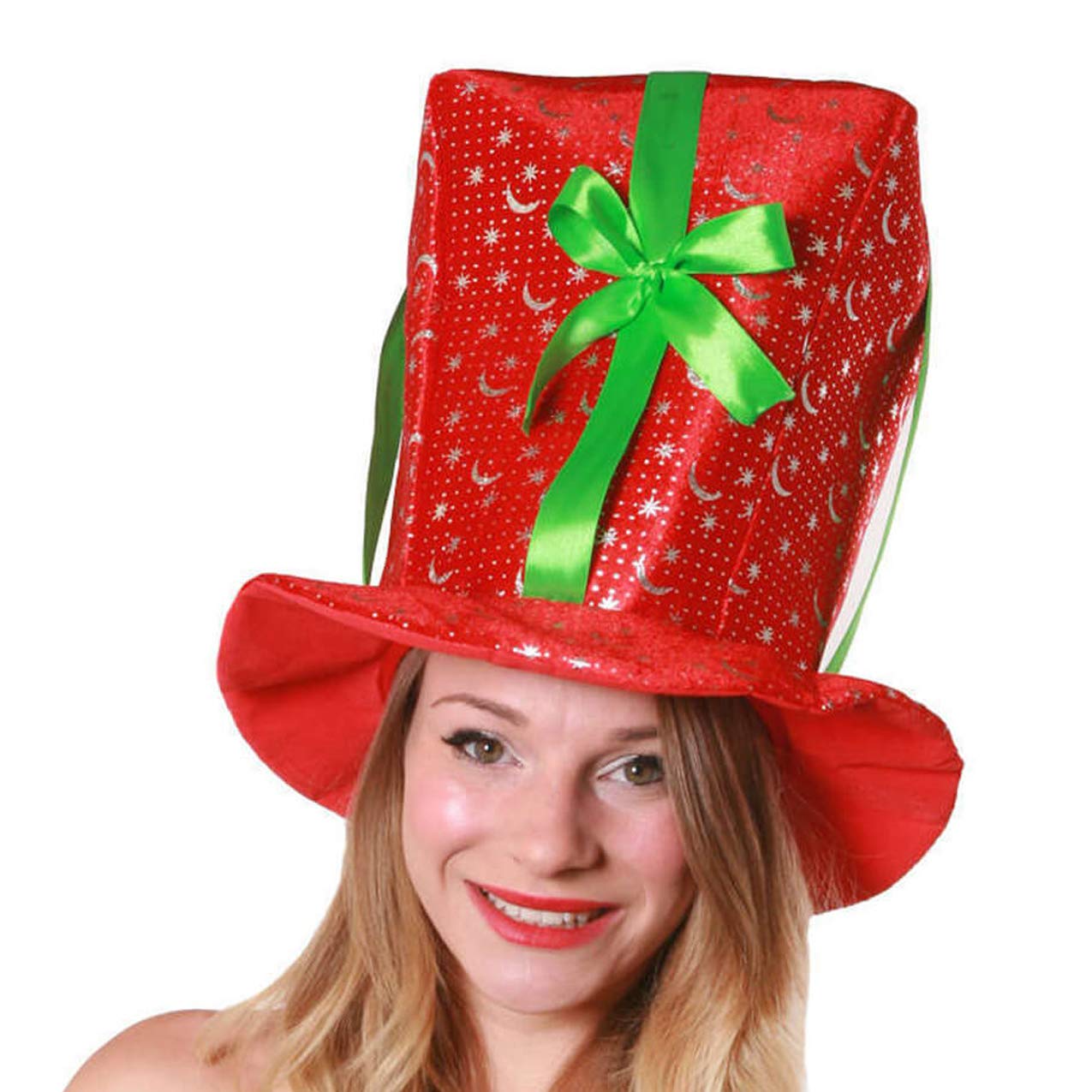 HAT - PACK OF 4 ADULTS RED HATS WITH GREEN BOW AND SPARKLE DESIGN - FUNNY MENS LADIES CHRISTMAS NOVELTY FANCY DRESS HAT ACCESSORY - Image 2