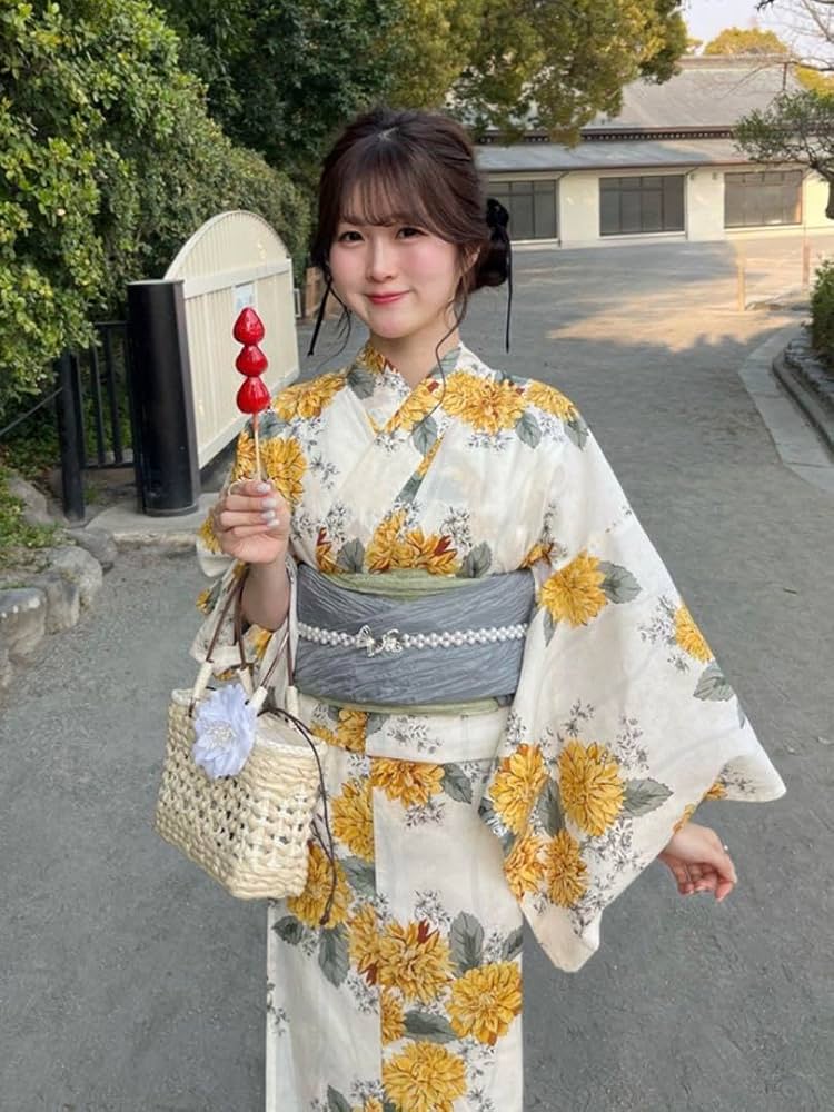 GRL ダリア柄浴衣セット 蝶々の帯飾り付き GRL ダリア柄浴衣セット 蝶々の帯飾り付き ダリア浴衣セット[tu1493