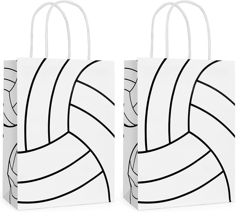 12 Pieces Volleyball Gift Bags with Handle, Paper Treat Candy Bag Sport Favor Bags for Volleyball Theme Birthday Party Decoration Supplies