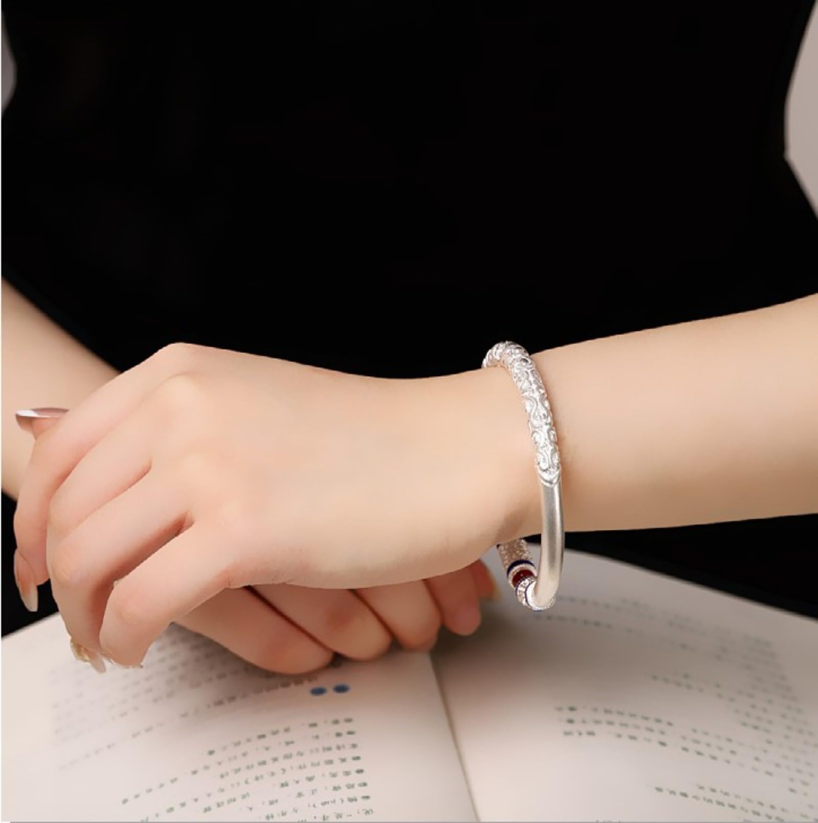 Braccialetti d'argento, braccialetti da braccialet Bracciale rigido aperto di buon auspicio in argento sterling 999 da donna, artigianato tradizionale smaltato, accessorio perfetto for appuntamento, c