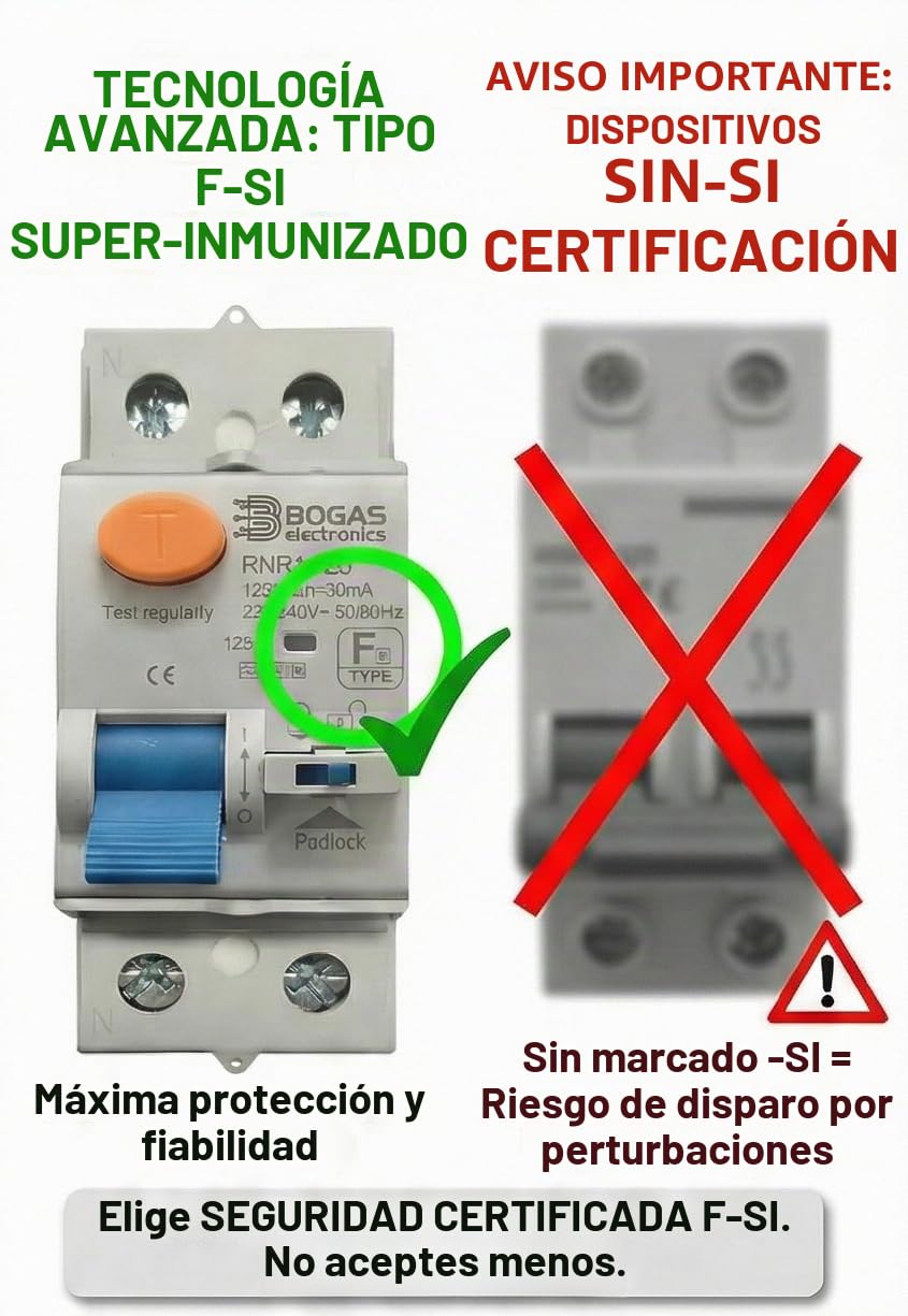Diferencial electrico Type F-SI |40 amperios|300mA|2 polos (N+F)| con certificaciones oficiales y C E.