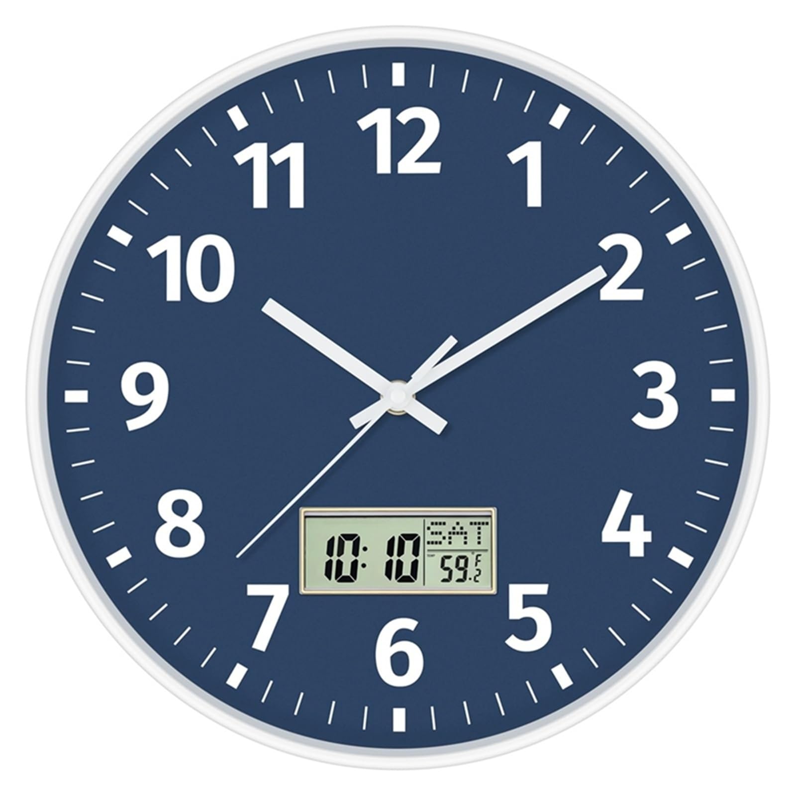 LADFRTYU Atomic Digital Wall Clock Digital Wall Clock With Time, Day Of Week And Temperature, Silent Non-Ticking Battery Operated Round
