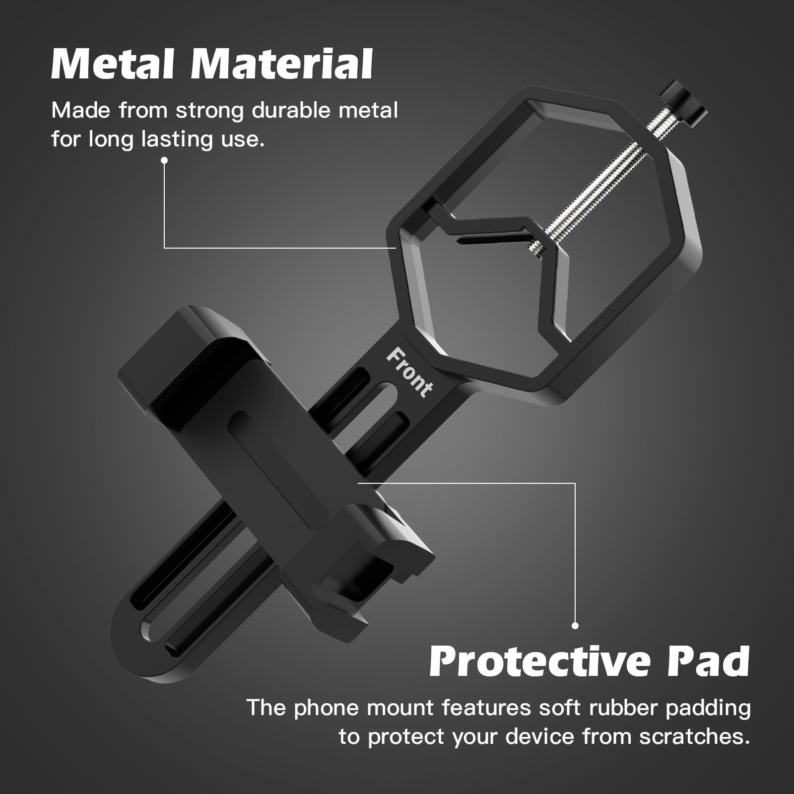 Adaptador Metálico para Telescopio y Teléfono - Soporte Universal (Ancho 5,3-9 cm) para Telescopios, Binoculares, Microscopios y Visores (Diámetro Ocular 2,4-5,2 cm)