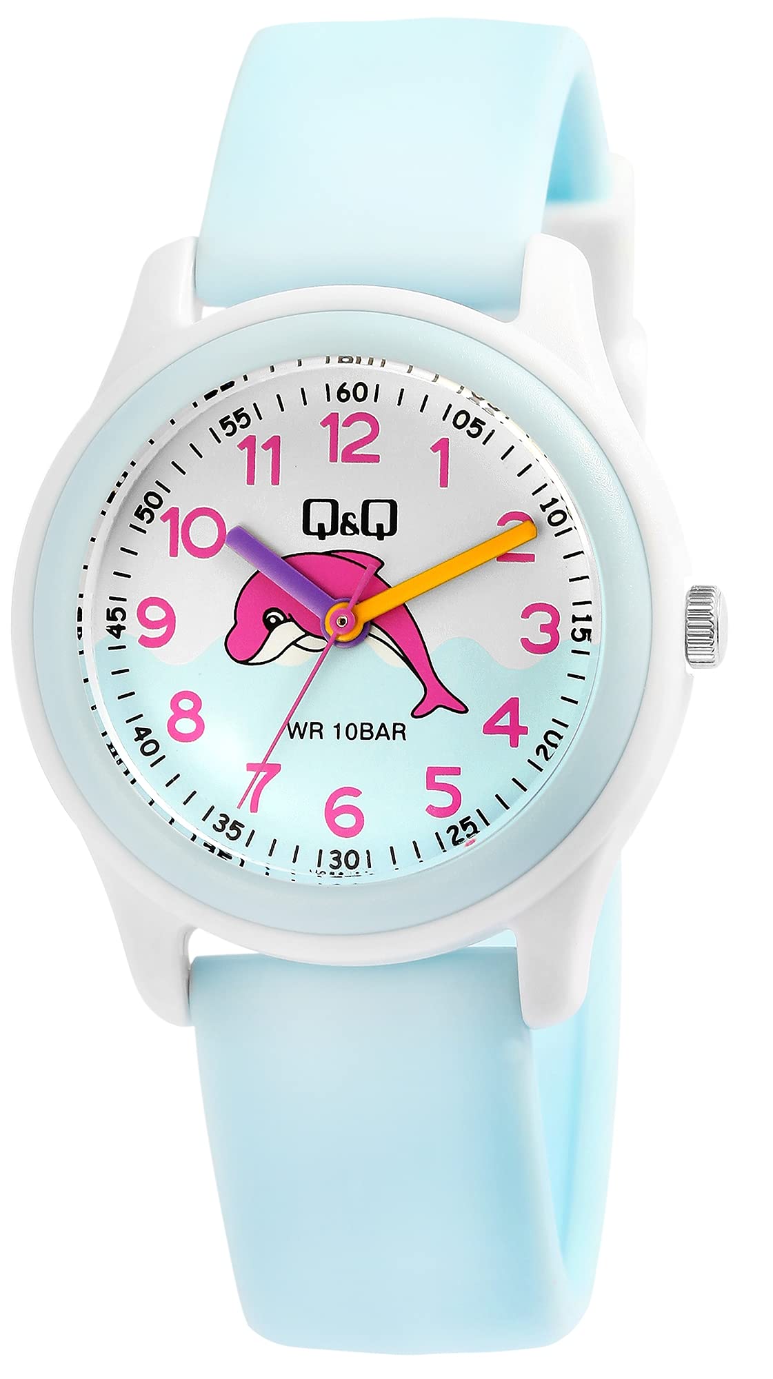 Q&Q Orologio per bambini, in silicone, con fibbia ad ardiglione, 10 bar, analogico, al quarzo, VS59J005Y, cinghia