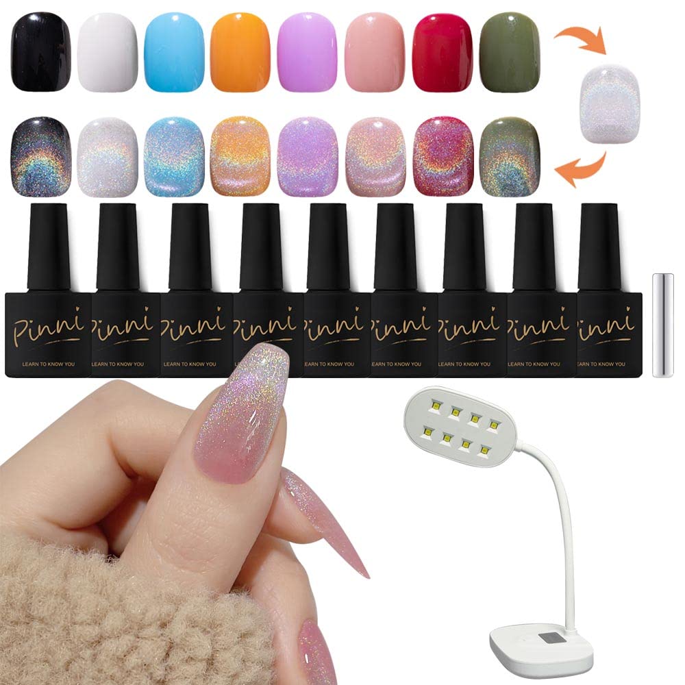 kit esmalte semipermanente Universal Arcoíris Ojo de gato Gel esmalte semipermanente 9D Brillo holográfico Reflectivo Láser Diamante esmalte uñas de gel, palos magnéticos lámpara de uñas de mesa