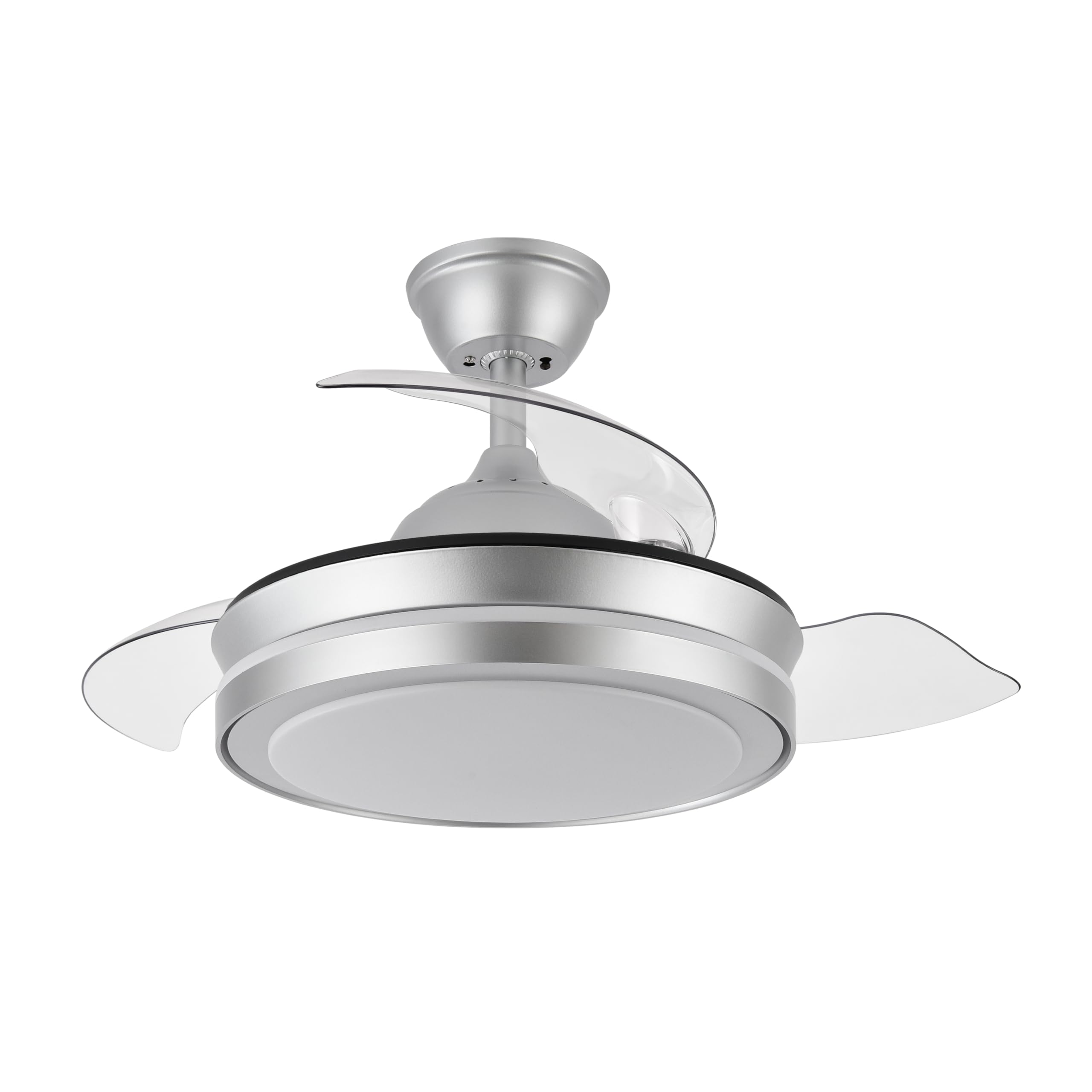 Ventilador de Techo con Luz LED 72W – Motor DC 32W Silencioso – Aspas Retráctiles – 3 Tonos de Luz 3000K/4000K/6500K – Regulable con Mando y Temporizador (Plata 2, 91 cm)