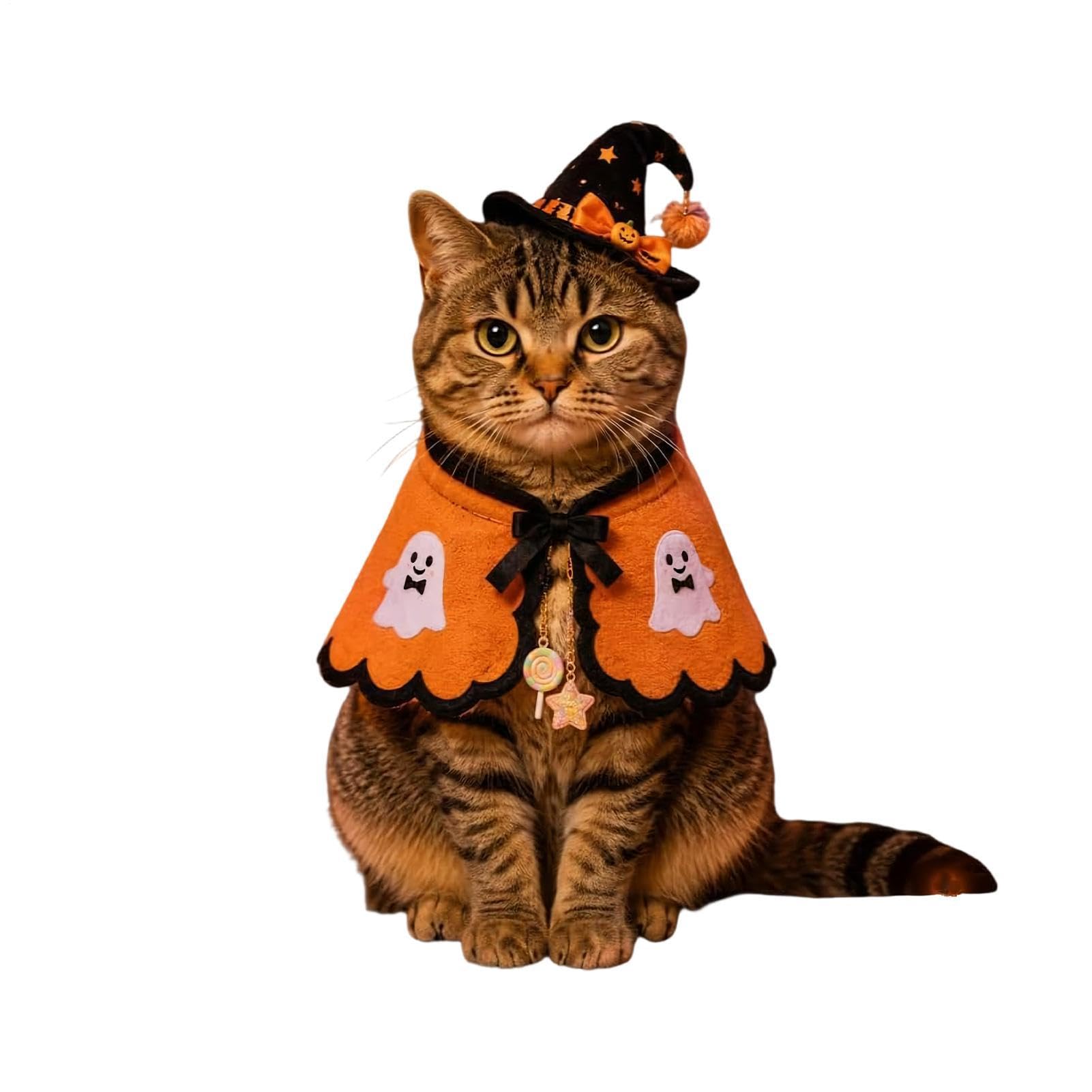 Traje de Halloween para gatos con diseño ajustable y capa ligera