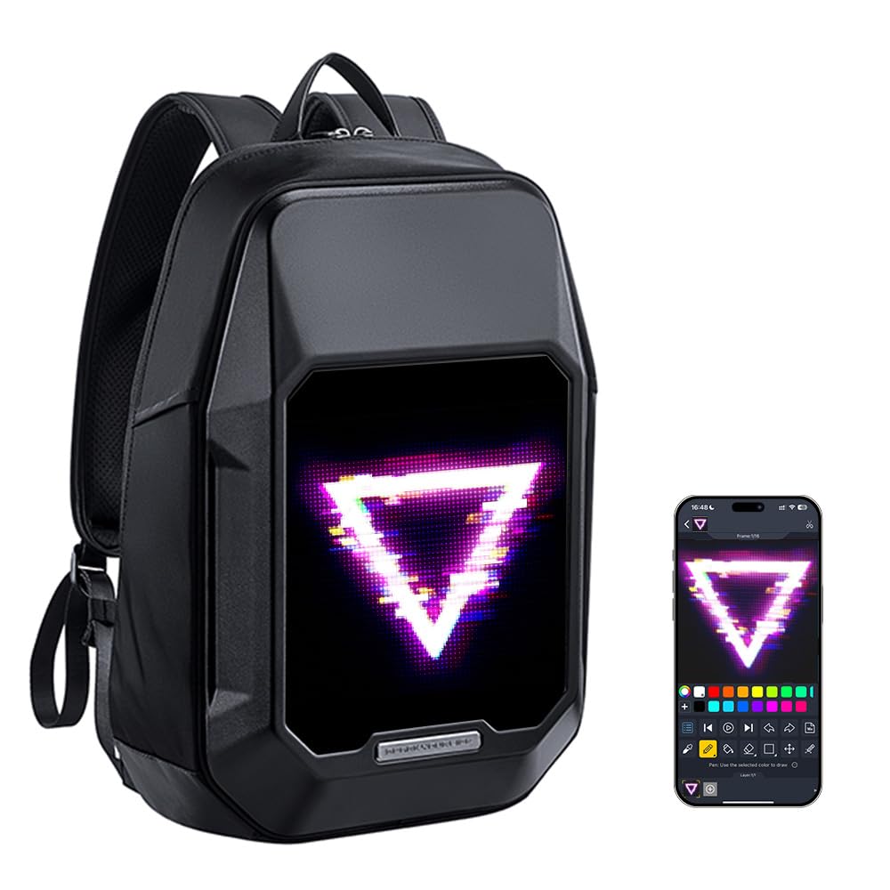Pixoo Cyberpunk Design LED Backpack with 64 x 64 Pixel Display, Personalised Brand Customization, Lightweight & Durable, Multifunctional Storage Space - For Creative & Tech Fashion Lovers,