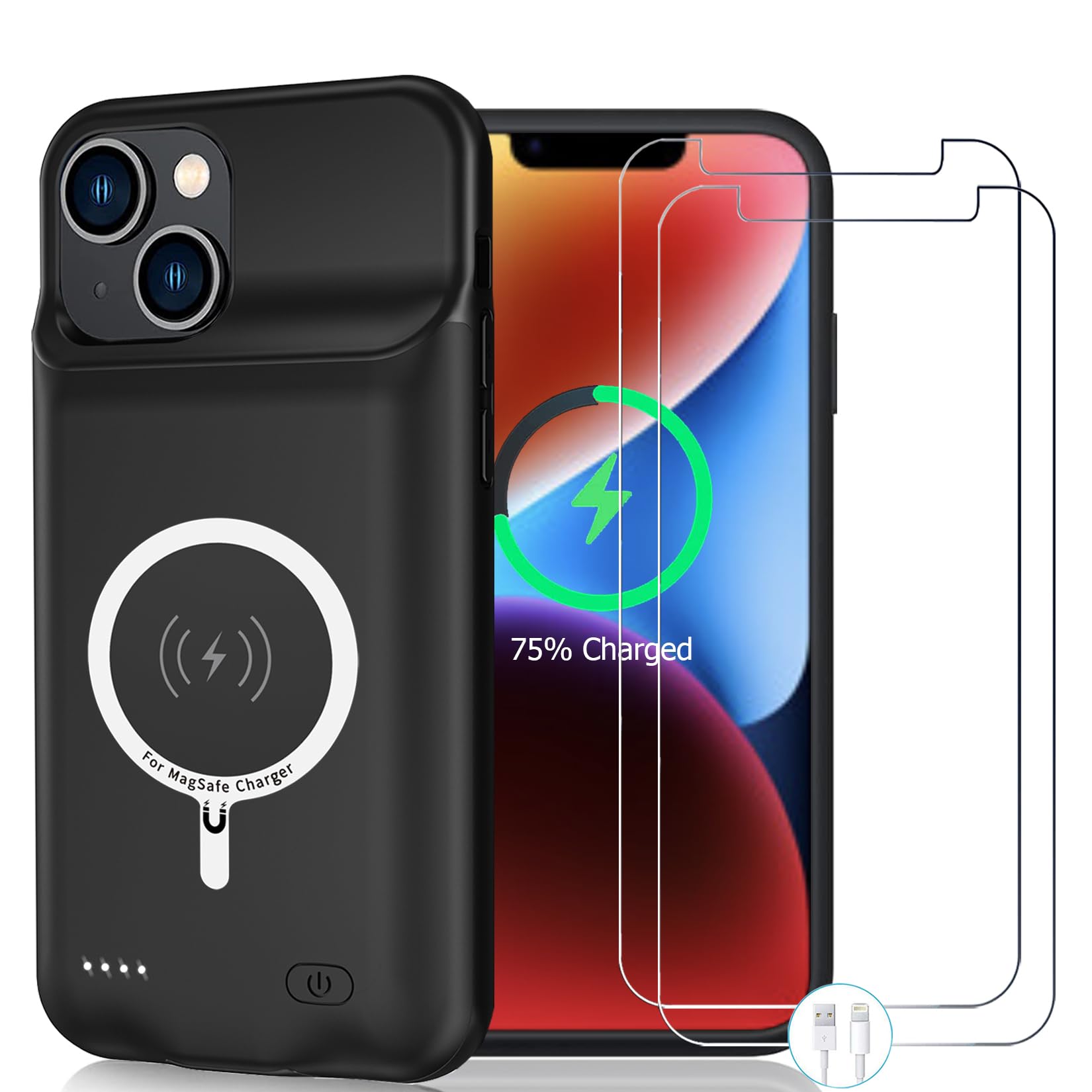 Wireless Charging Case for iPhone 14, 10000mAh High Capacity Portable Rechargeable Protective Battery Case Wireless Charging Compatible with iPhone 14 (6.1 inch) Extended Battery Charger Case (Black)