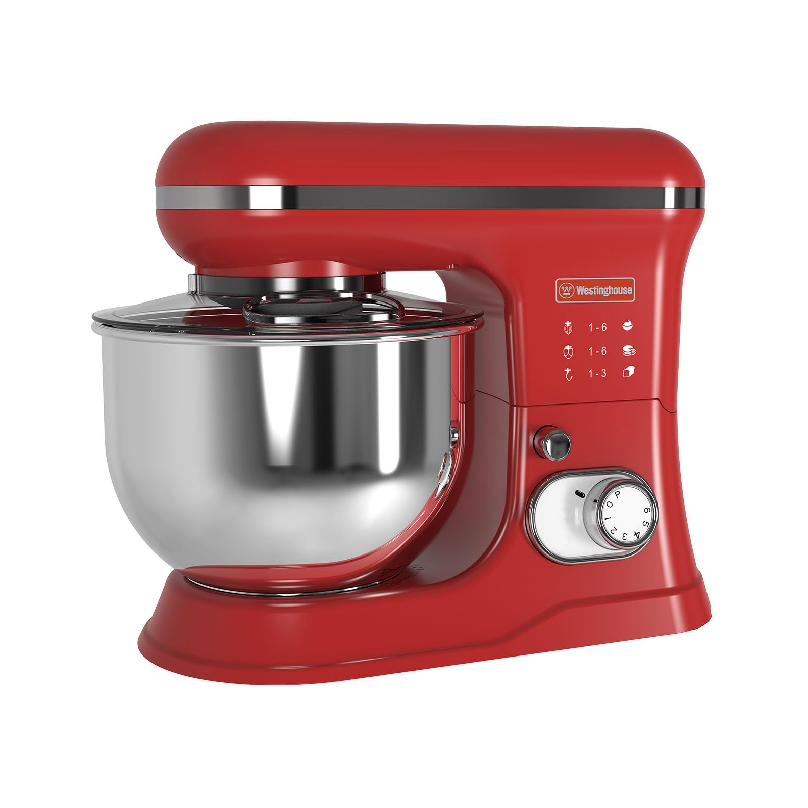 Westinghouse Batidora de pie Retro - 1200W - Tazón de cocina 5L - Robot de cocina - Batidora de cocina - Procesador de alimentos - Rojo