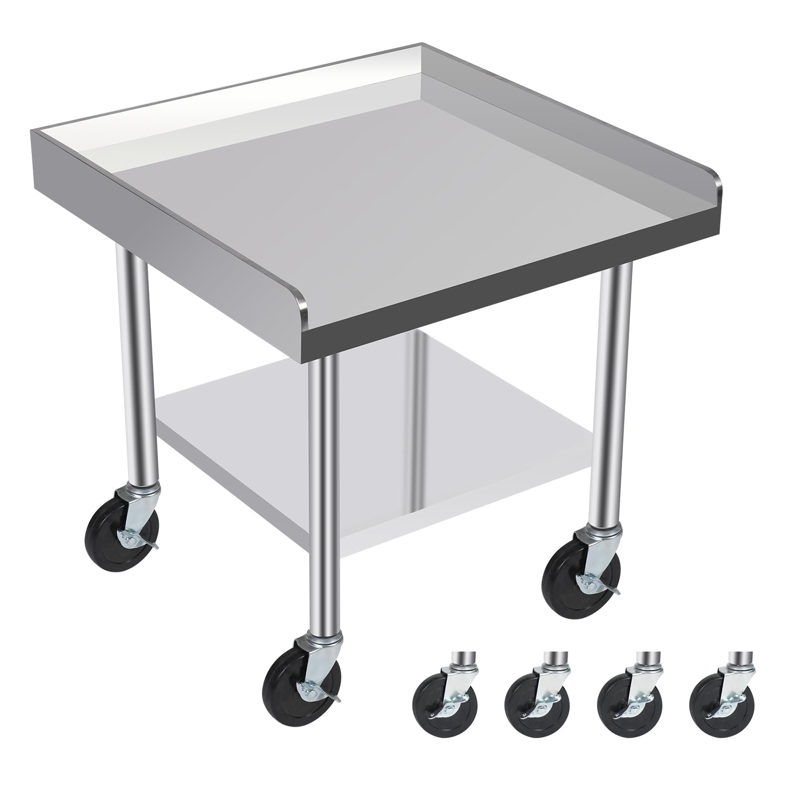 Stainless Steel Workstation Table with Under Shelf & Caster Wheels, Kitchen Prep Table for Commercial & Workplace, Home, Hotel, Garage(24"x24"x26")