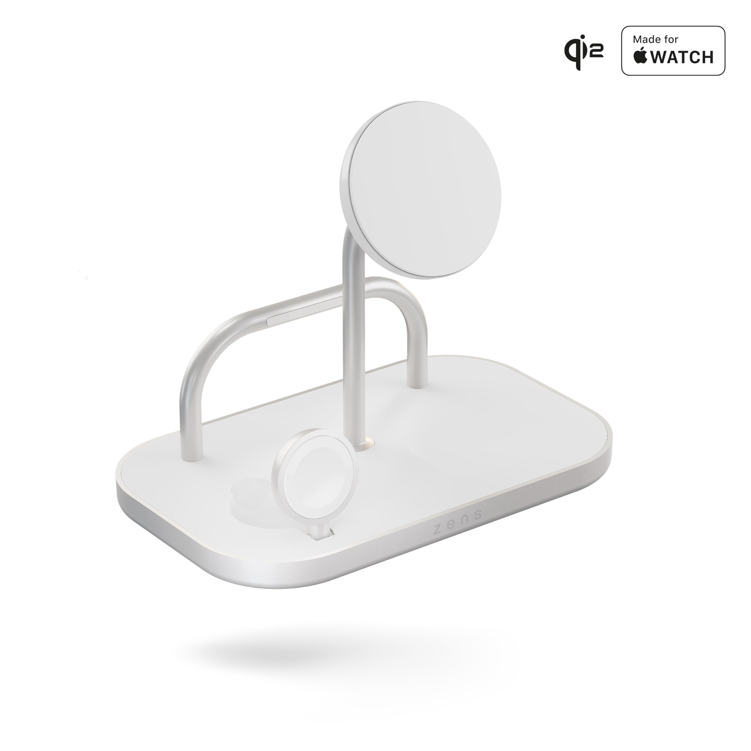 Zens 4-in-1 Wireless Charger, Bianco | Caricatore Wireless 15W per iPhone/AirPods/Android/Qi2,Ipad stand,adattatore 65W (EU/UK/US), Cavo 1,5 m Bianco