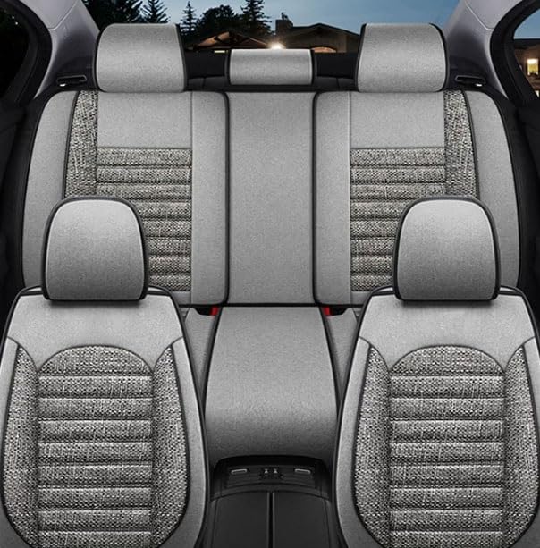 Fundas De Asiento De Coche para Volkswagen EOS 2007-2016, 5 Plazas Lino Delanteros Delanteros Y Traseros Transpirable Cómodo Protector Seat Interior Accesorios(Gray)