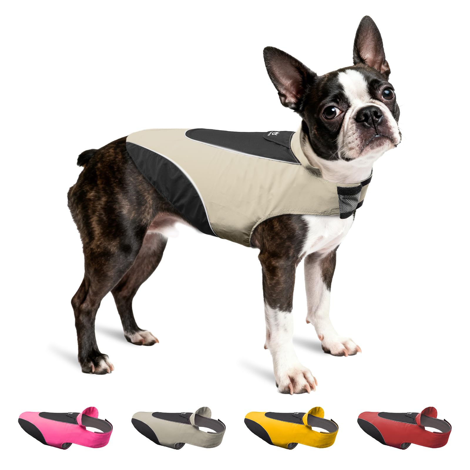 TSPRO Premium Manteau Chien Imperméable, Bandes Réfléchissantes, Fermeture à Scratch Réglable, Oeillet pour Laisse, pour Chiens Petits à Moyens, Promenades en Pluie (Gris, Taille M)