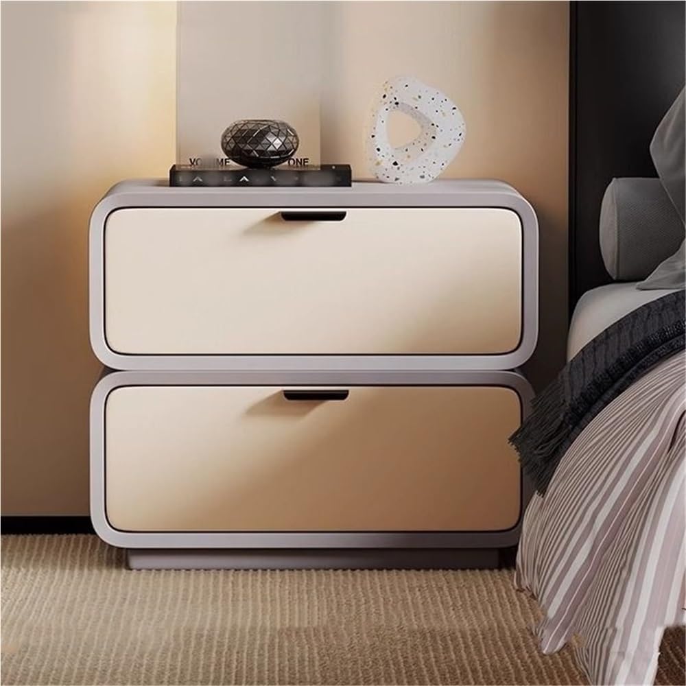 with 2 Drawers Cream Two-Tone Bedside Table Faux Leather and Solid Wood Frame Storage Cabinet End for Bedroom Living Room or Office(Light Grey,15.7x15.7x18.9in)