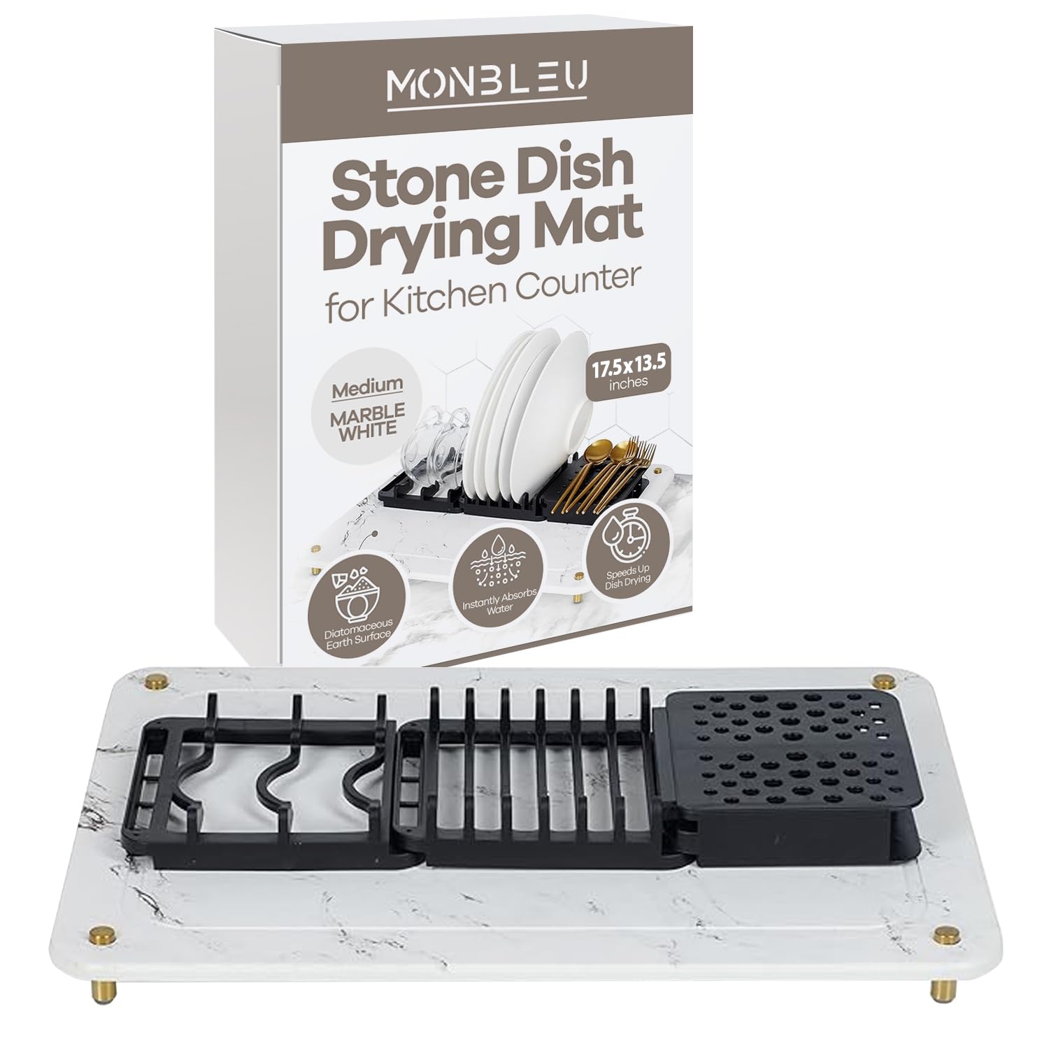 Stone Drying Mat for Kitchen Counter|Quick-Dry Stone Dish Drying Mat| Multi-Purpose Stone Drying Mat with Dish Drying Rack for Cups,Plates,Spoons|Absorbent Drying Stone for Kitchen Counter