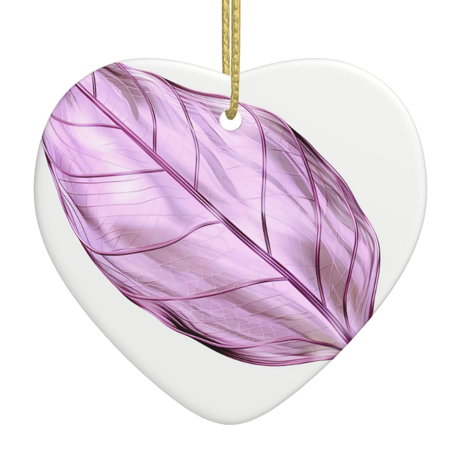 Lilac Leaves Christmas Ornament 2025 Heart Ceramic Hanging Ornaments for Home Decor Christmas Decorations with Gold Rope Double-Sided Xmas Tree Ceramic Hanging for Holiday Party